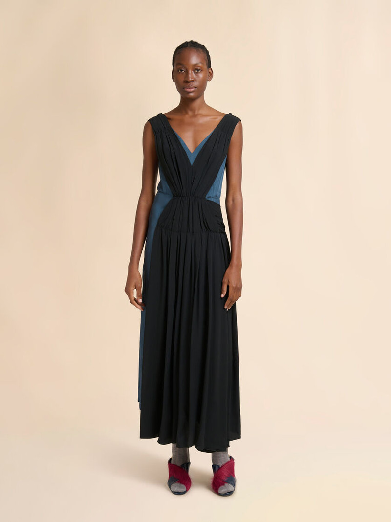 Marni TURQUOISE TWILL DRESS WITH ASYMMETRIC DRAPING outlook
