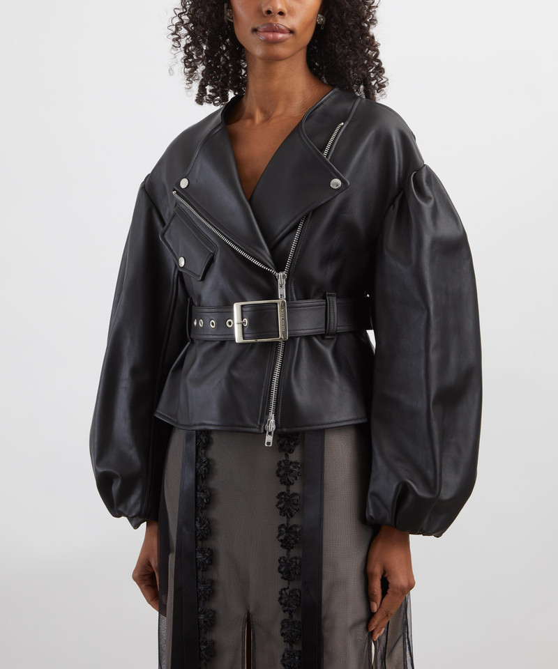 Simone Rocha Cropped Sculpted Belt Detail Biker Jacket outlook
