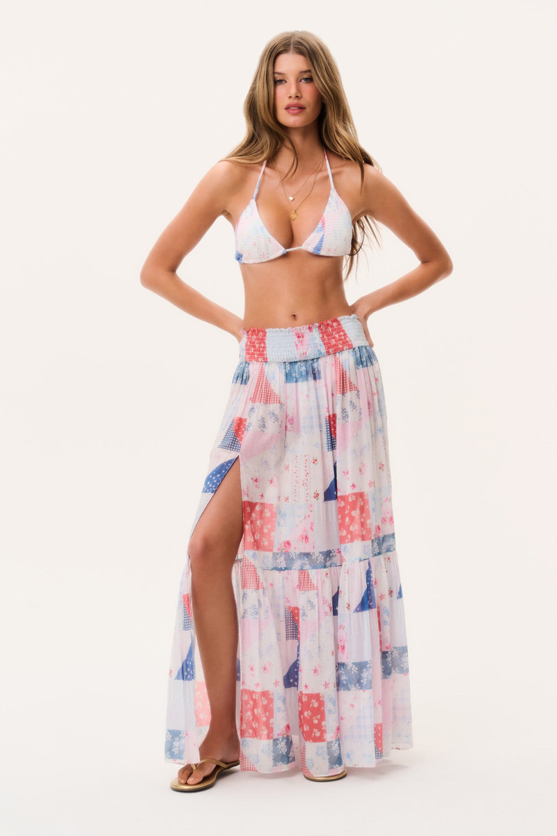 LoveShackFancy Umber Patchwork Print Maxi Skirt outlook