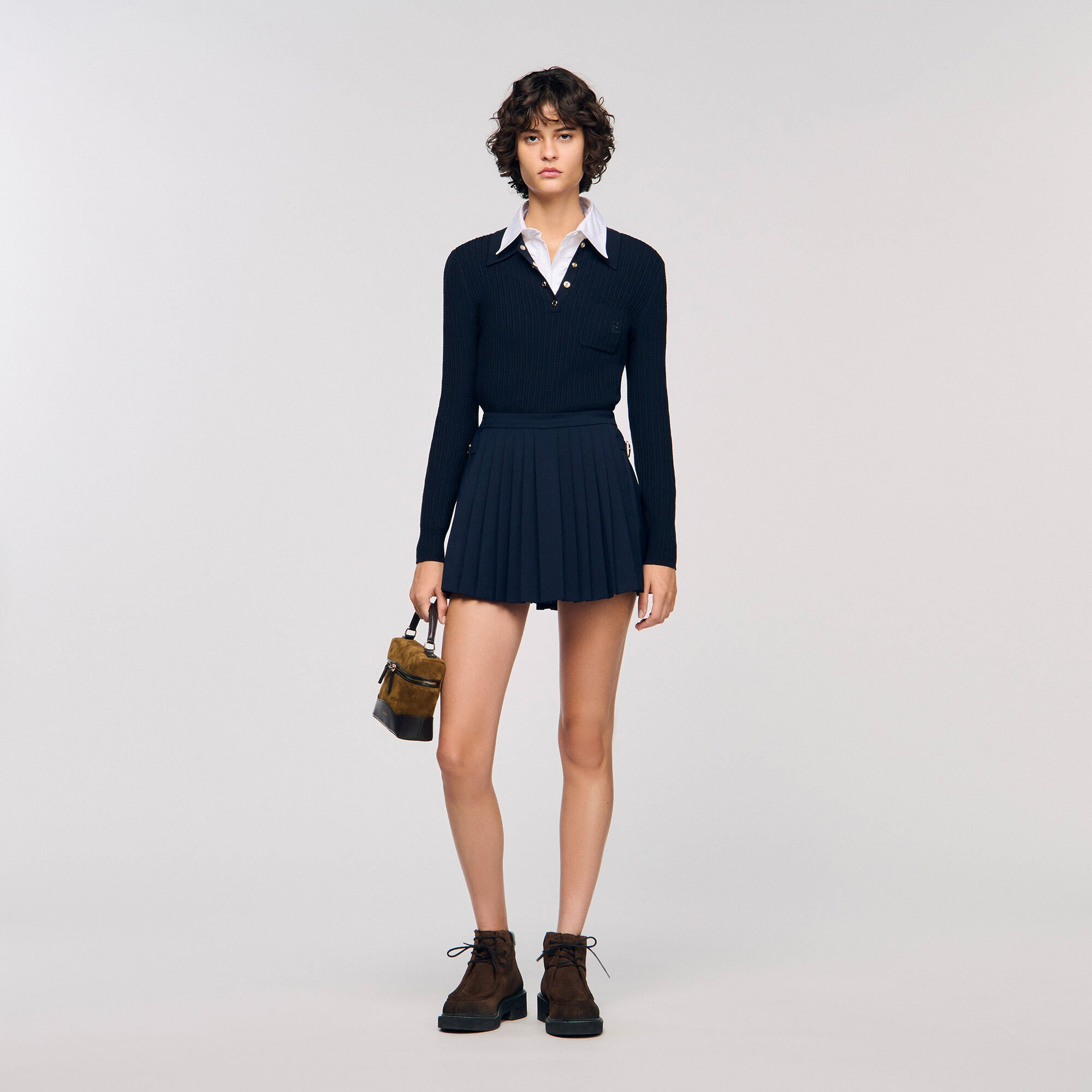 CABLE KNIT POLO SWEATER - 1
