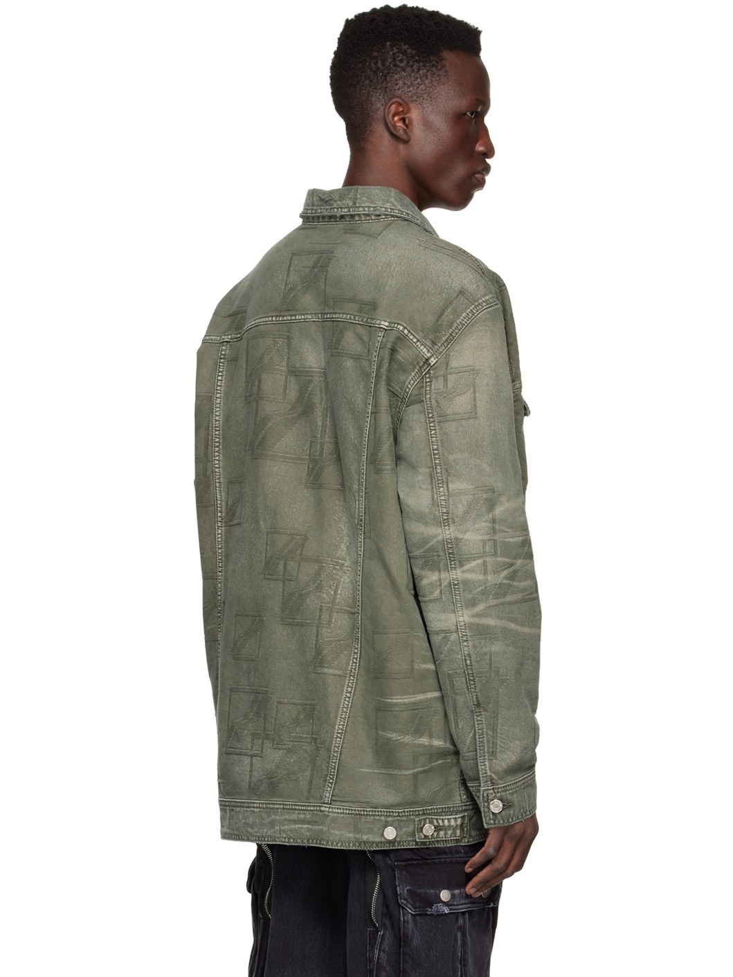 Khaki Jacquard Logo Denim Jacket - 3