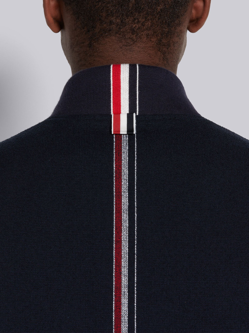 Navy Cotton Boucle Suiting Center Back Stripe Zip-up Blouson Jacket 5