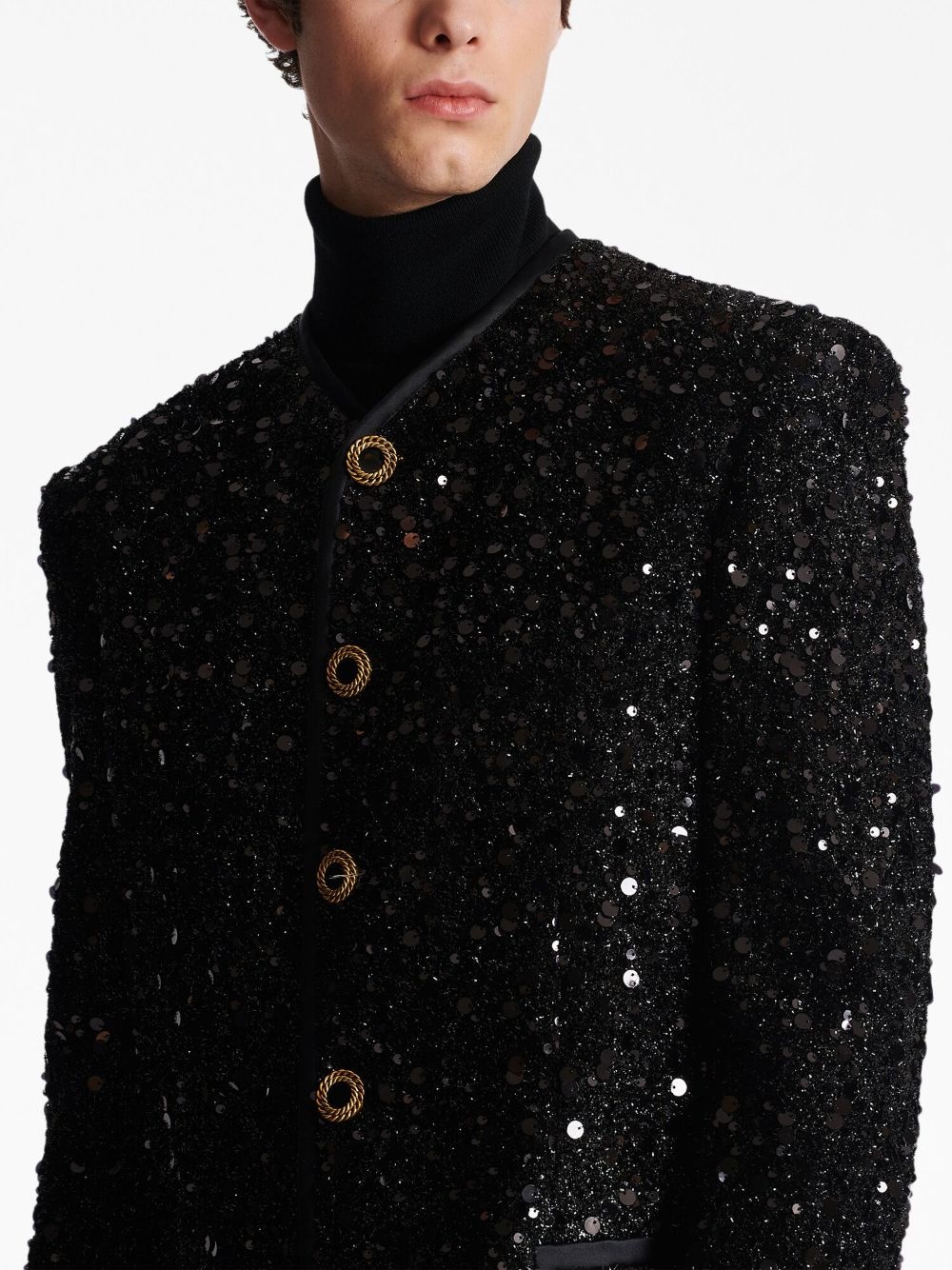 collarless single-breasted sequinned jacket - 7
