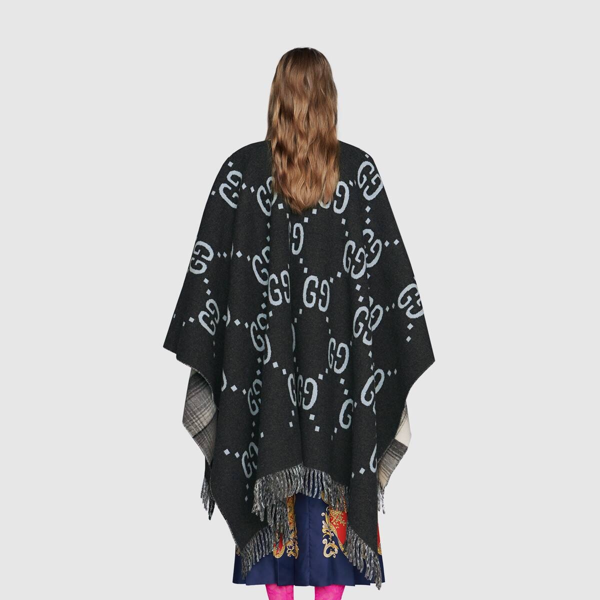 Reversible GG wool poncho - 8