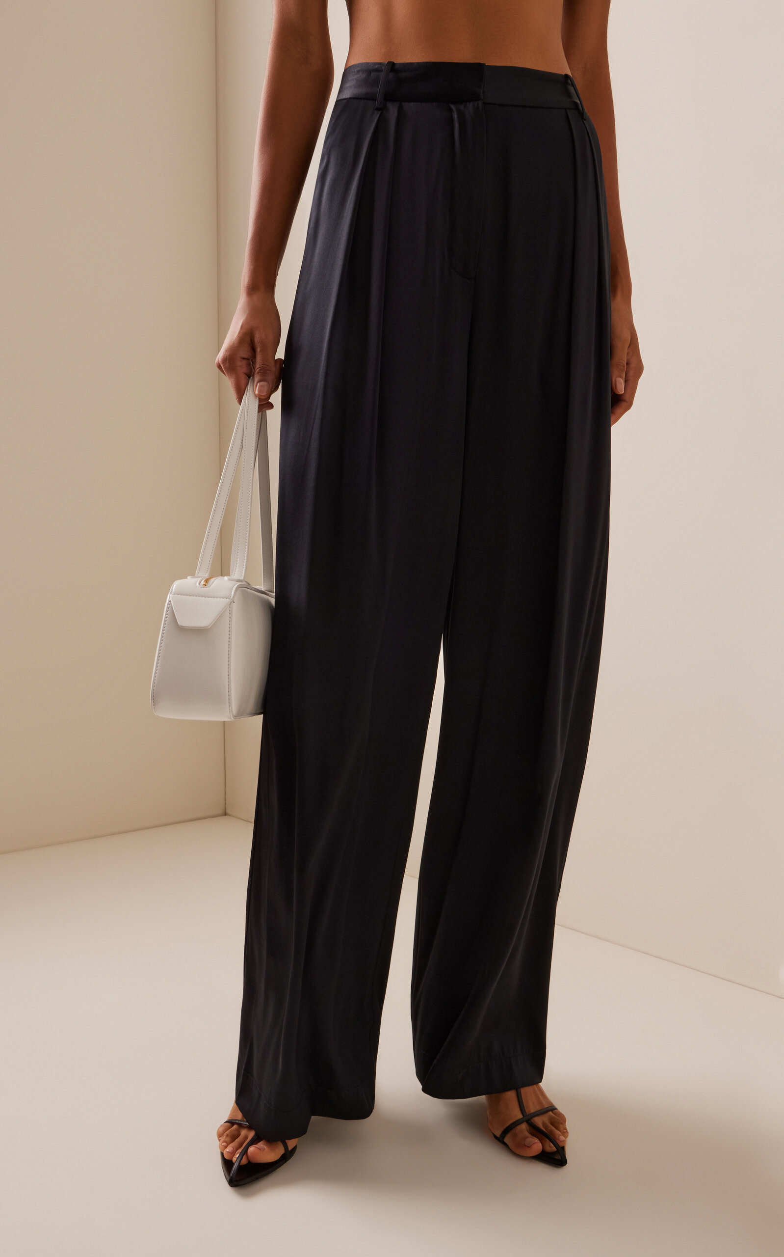 Josephine Pleated Stretch-Silk Satin Wide-Leg Pants black - 3