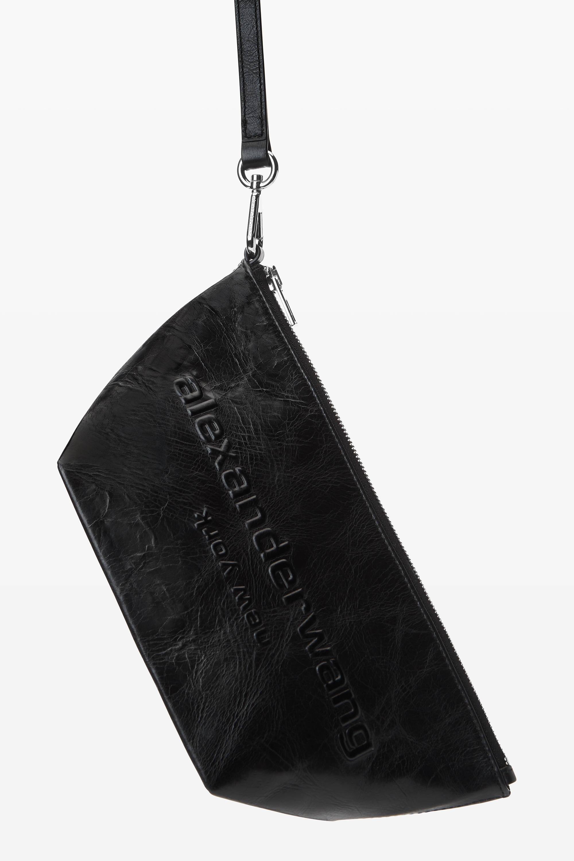 punch wristlet strap pouch in crackle patent leather - 2