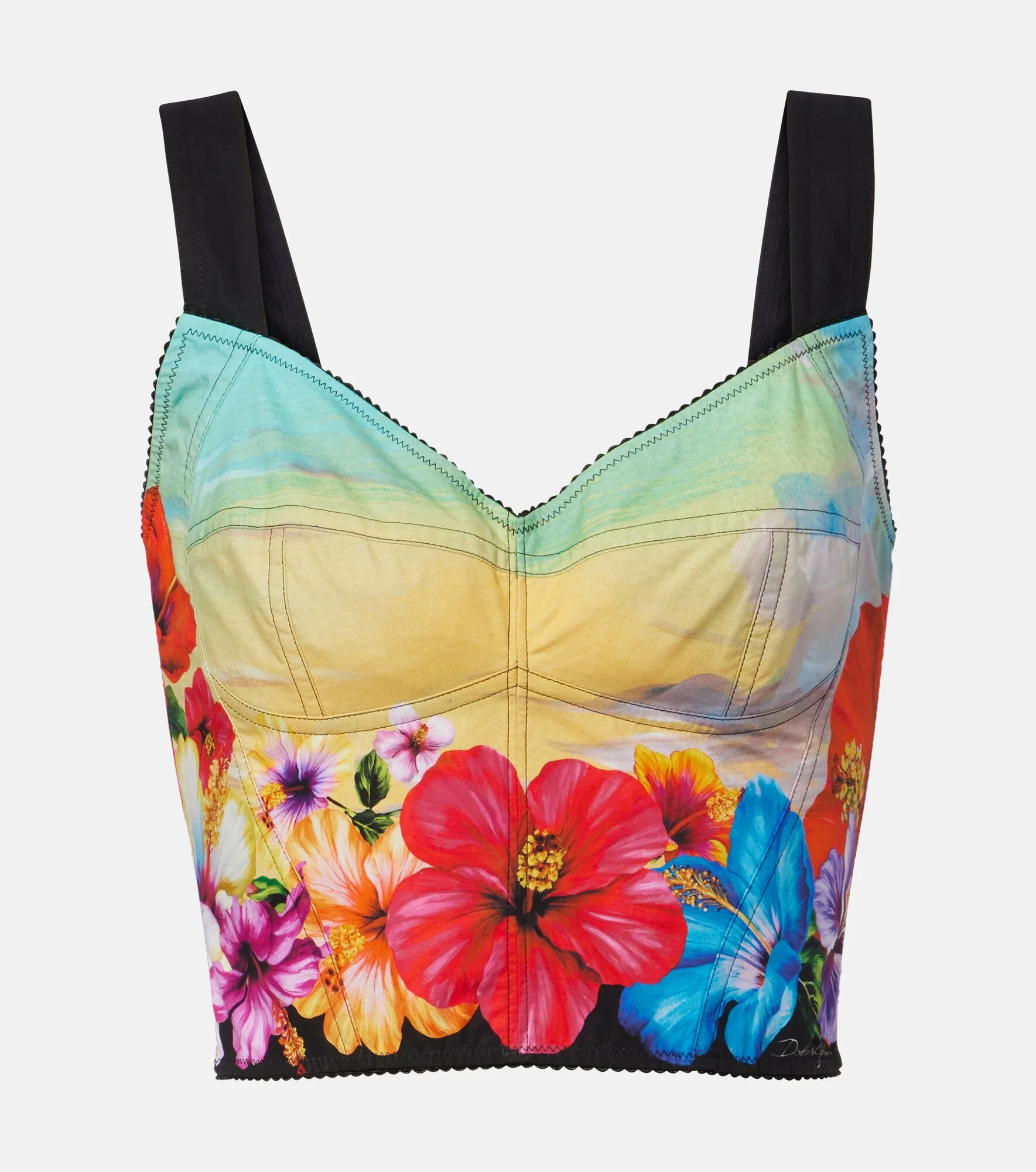 Printed cotton-blend bustier - 1