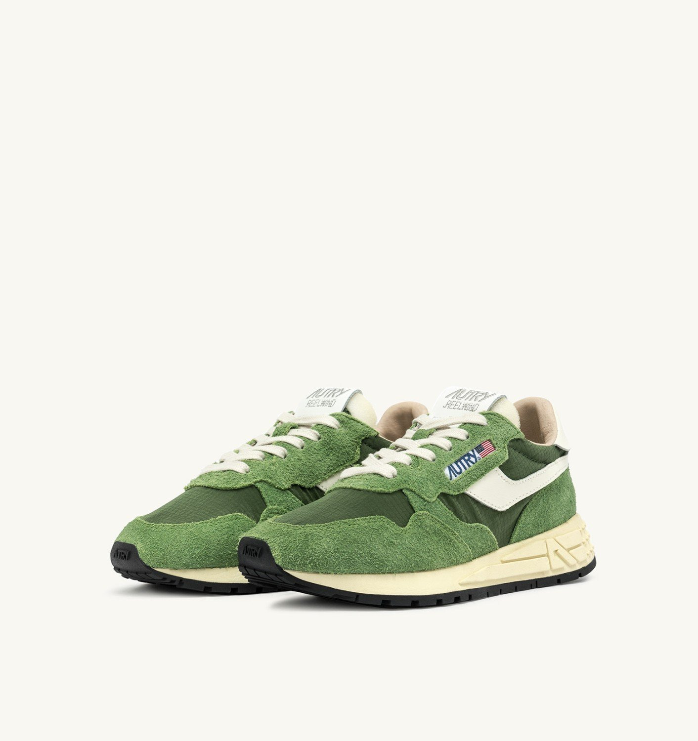 REELWIND LOW SNEAKERS IN MILITARY GREEN AND MARSHMALLOW NYLON AND SUEDE - 2