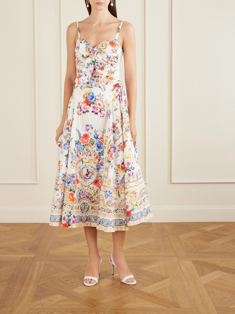 CAMILLA Ballerina Tie-detailed Cutout Ruched Floral-print Cotton-blend Midi Dress outlook