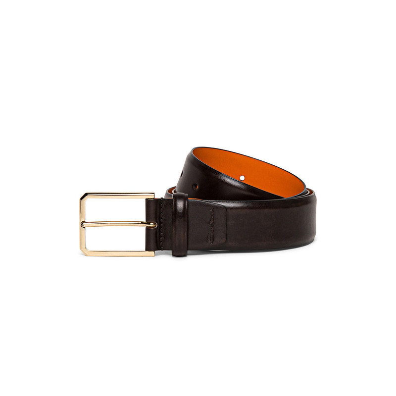Men’s polished brown leather adjustable belt 1