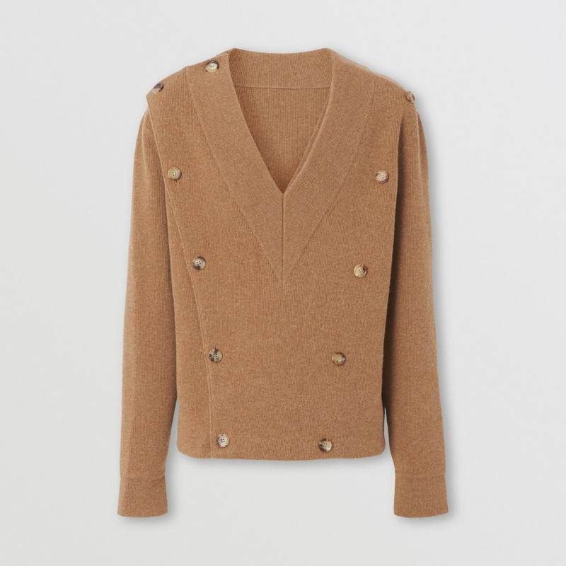 Technical Wool Double-breasted V-neck Sweater 1