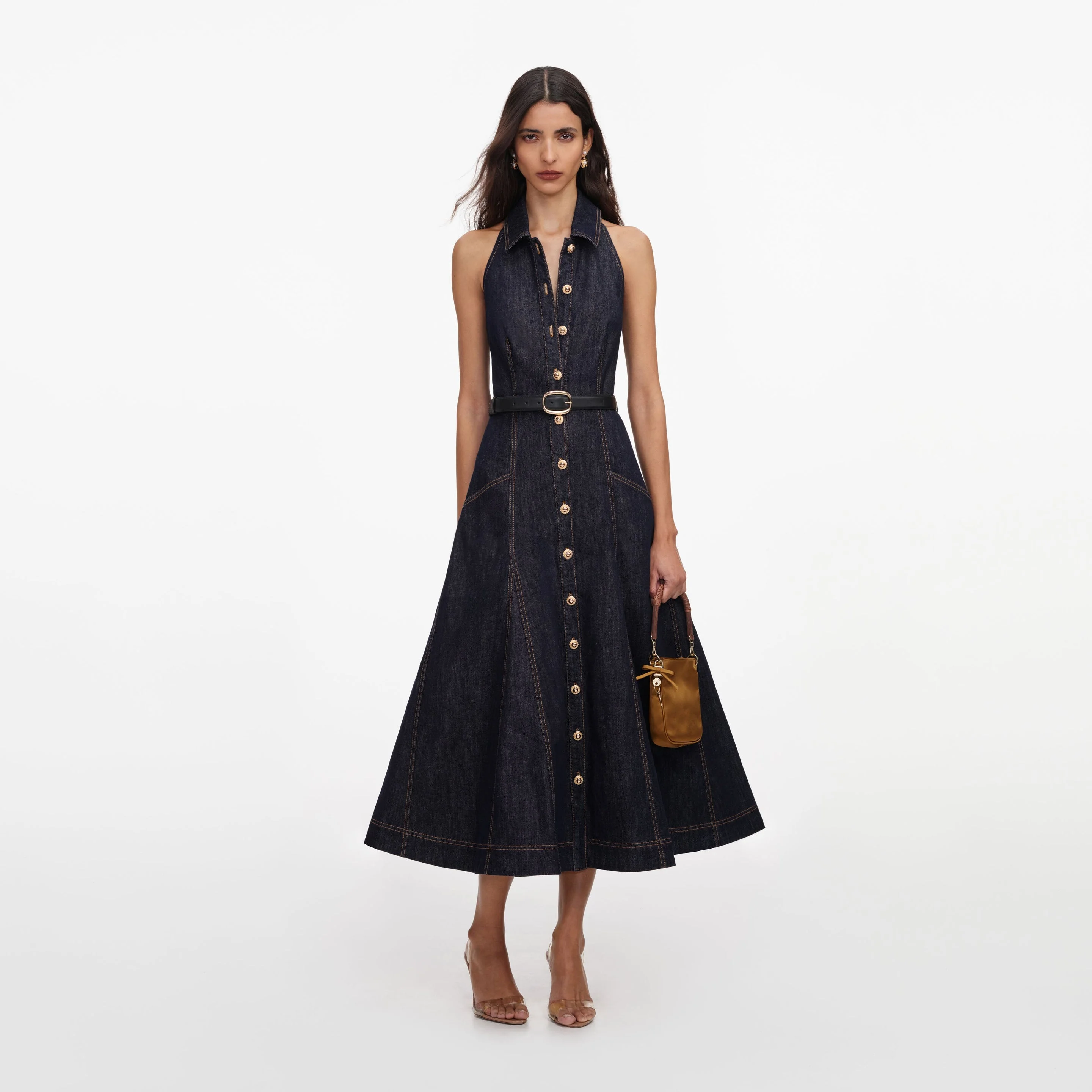 Indigo Denim Halterneck Midi Dress - 1