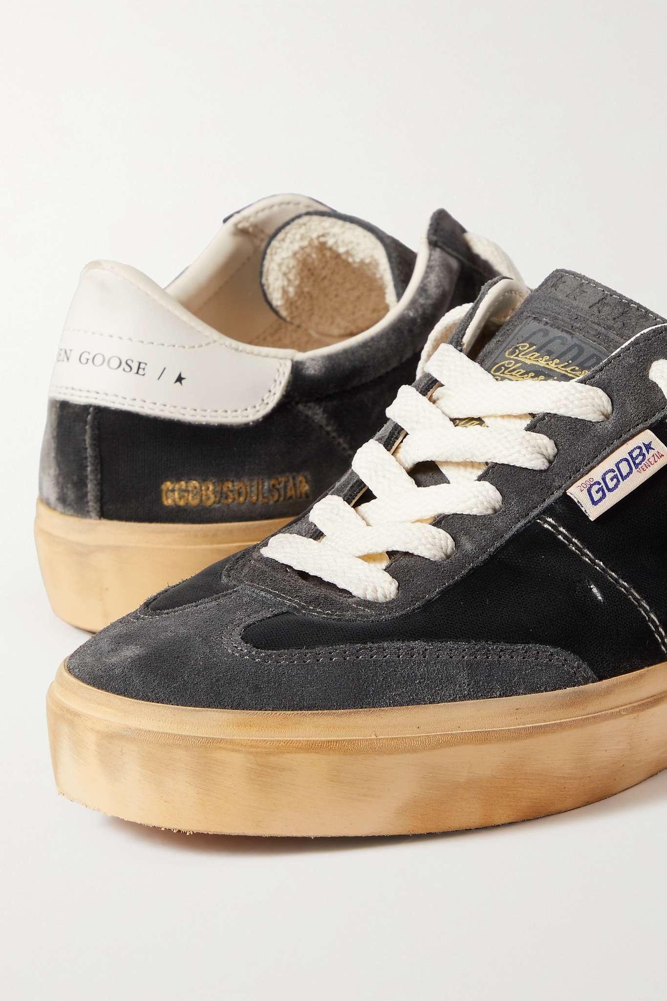 Soul-Star distressed suede and leather-trimmed velvet sneakers - 4