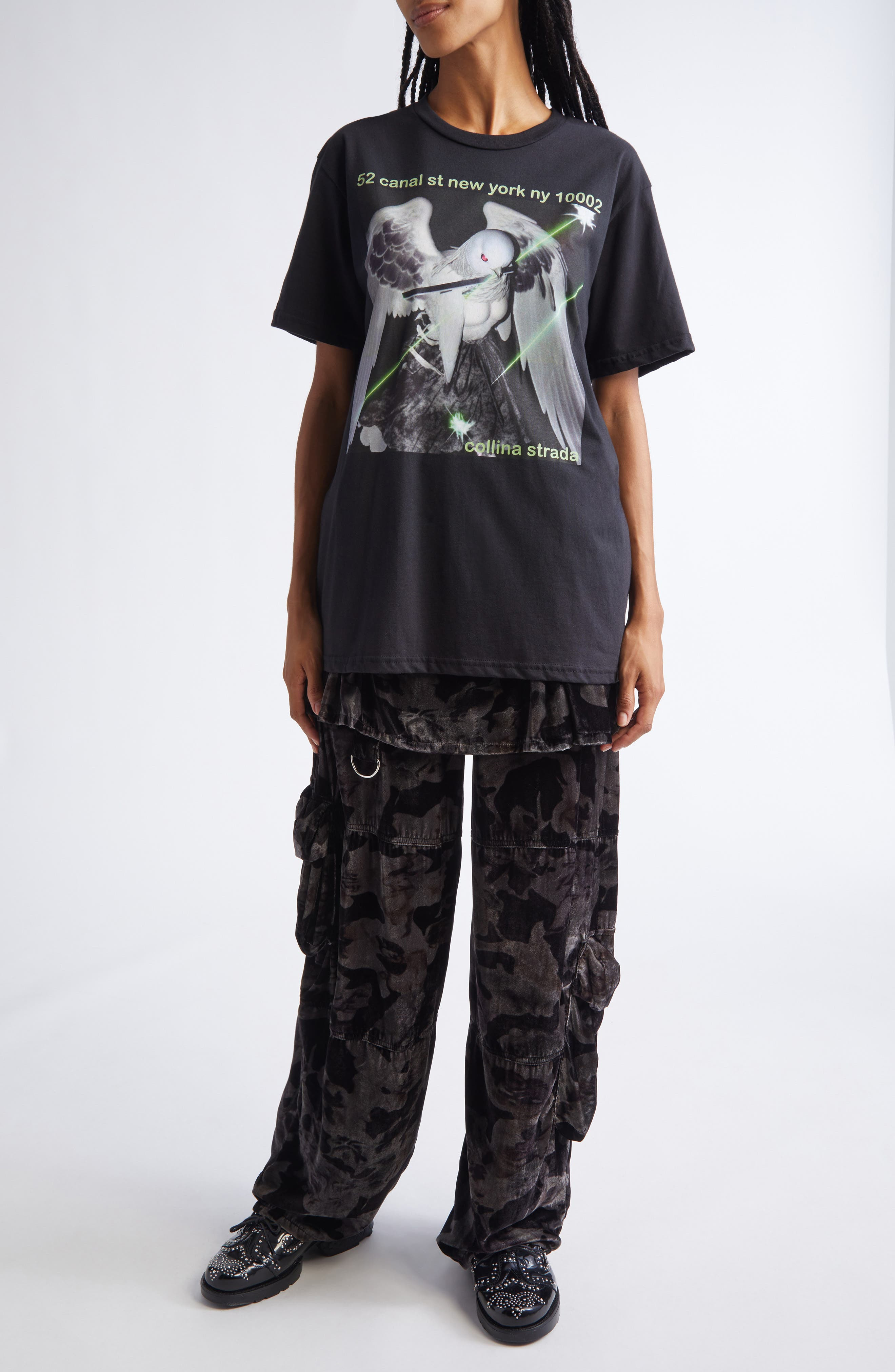 Collina Strada Lawn Plaid Skirt Overlay Cargo Pants in Black Watercolor Roses at Nordstrom - 2