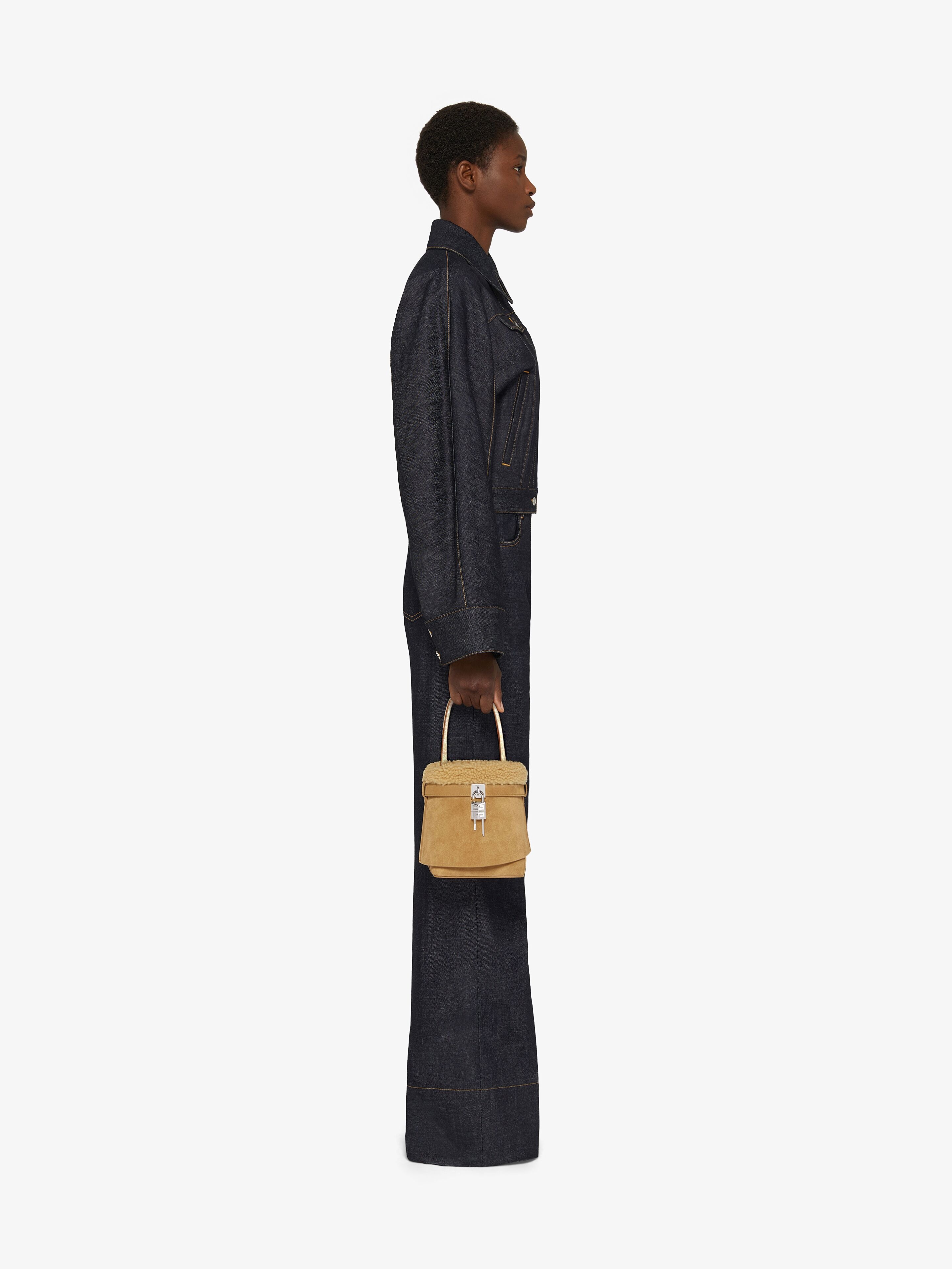 SHARK LOCK BUCKET BAG IN SUEDE AND SHEARLING - 2