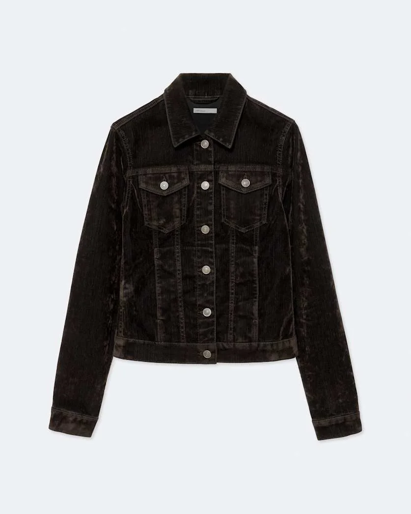FITTED FLOCKED DENIM TRUCKER JACKET - 1