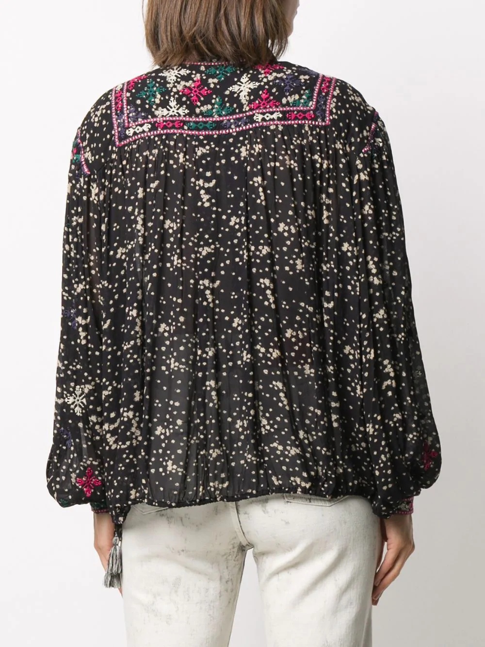 embroidered floral-print blouse - 4