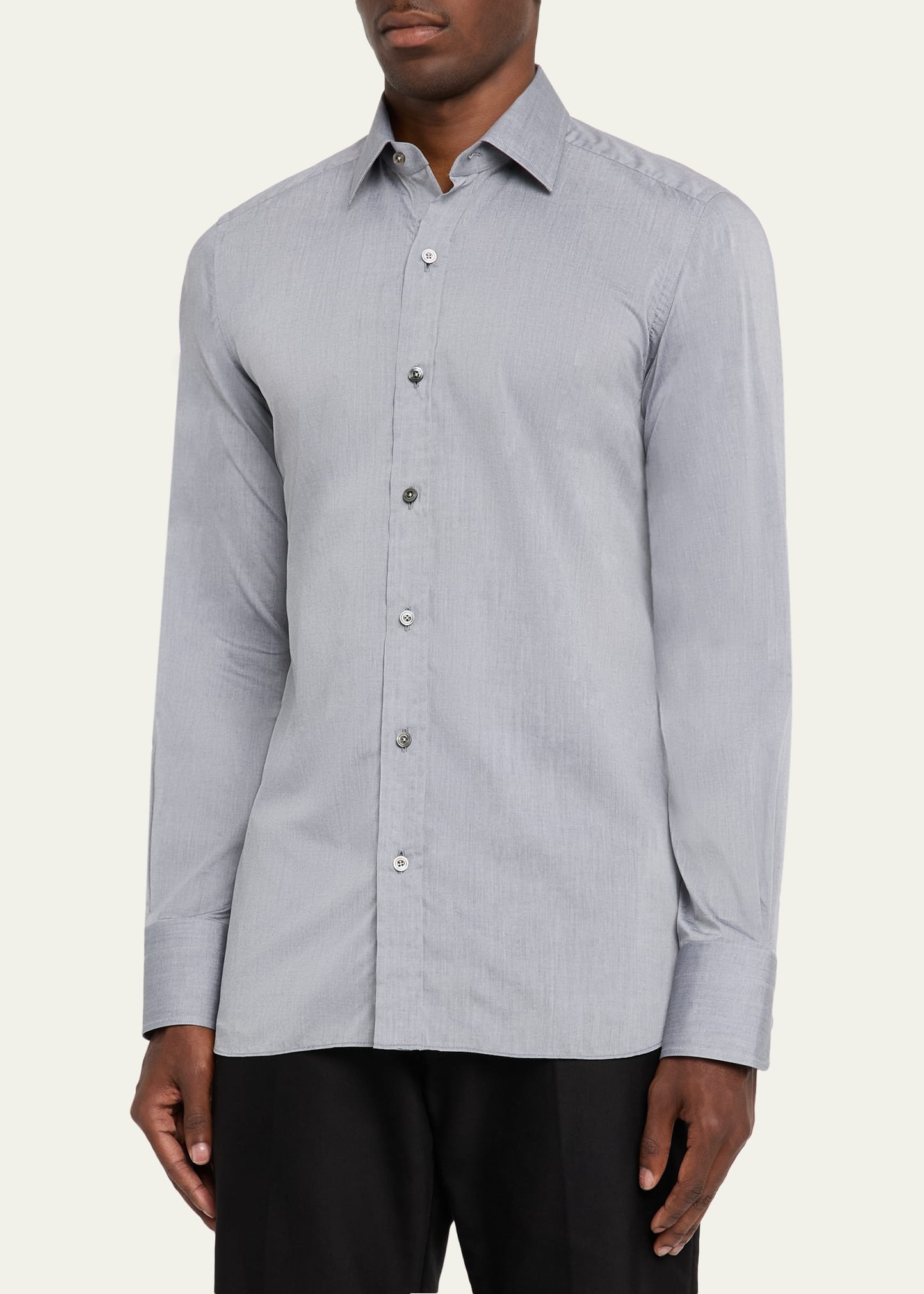 Men's Cotton Chambray Slim-Fit Dress Shirt - 4