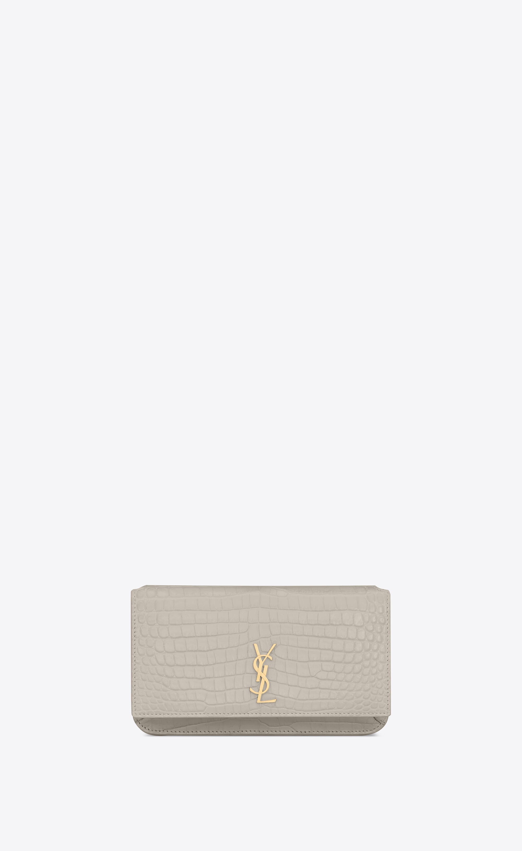 CASSANDRE chain wallet in crocodile-embossed shiny leather