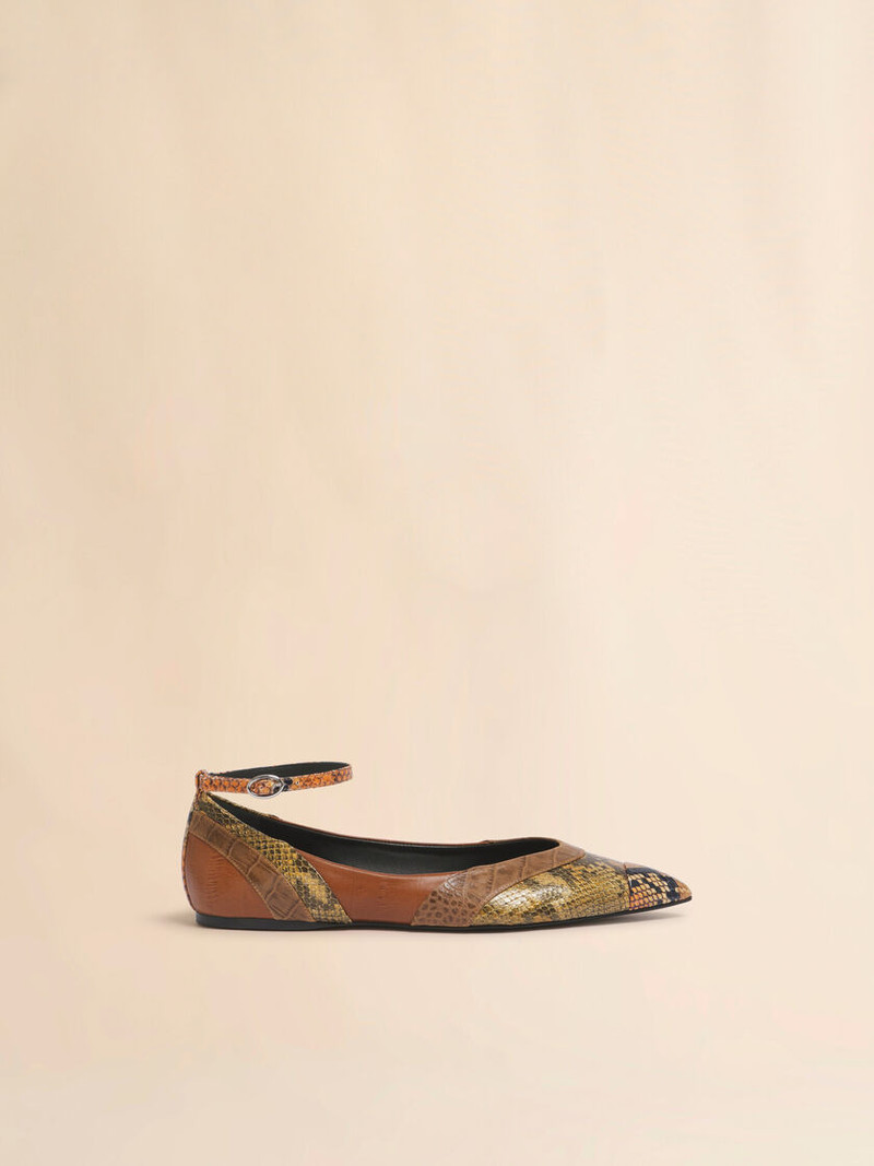 BROWN LEATHER POINTED-TOE BALLERINA 1