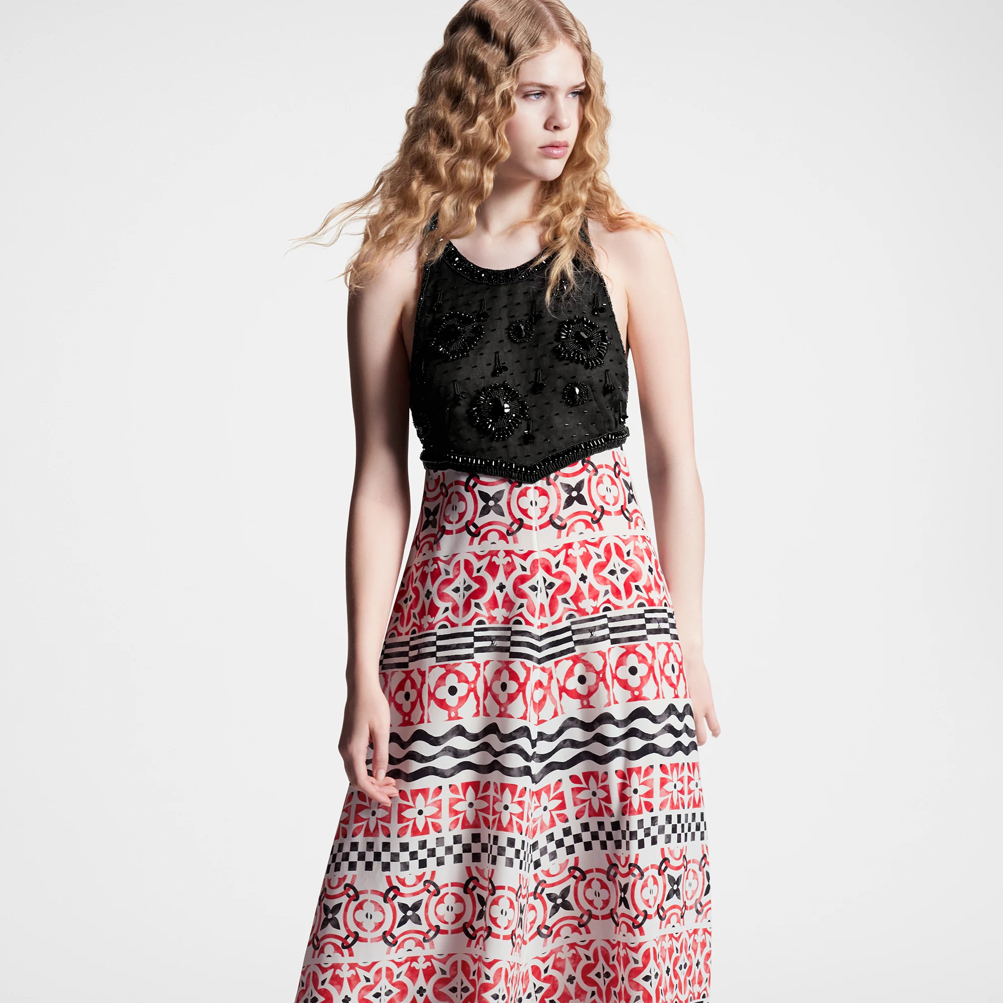 Beaded Top Monogram Tile Maxi Dress - 5