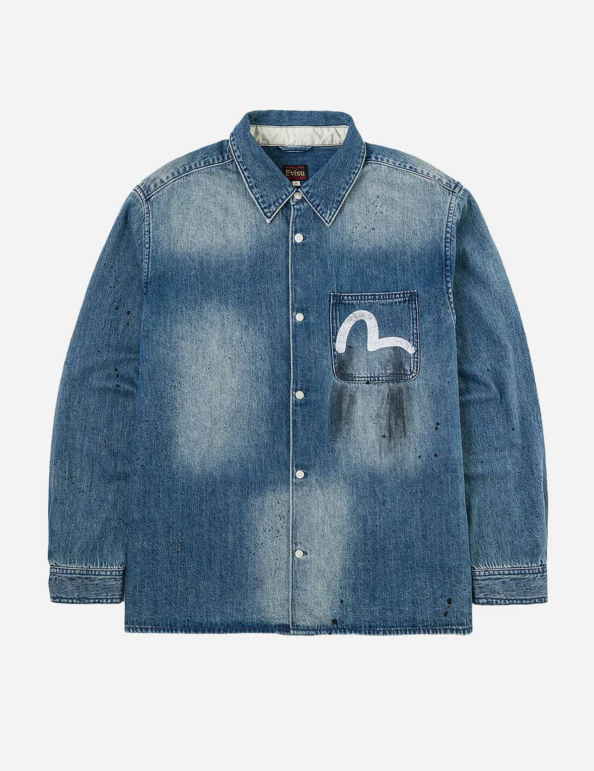 Splash Ink Seagull Print Regular Fit Denim Shirt - 3