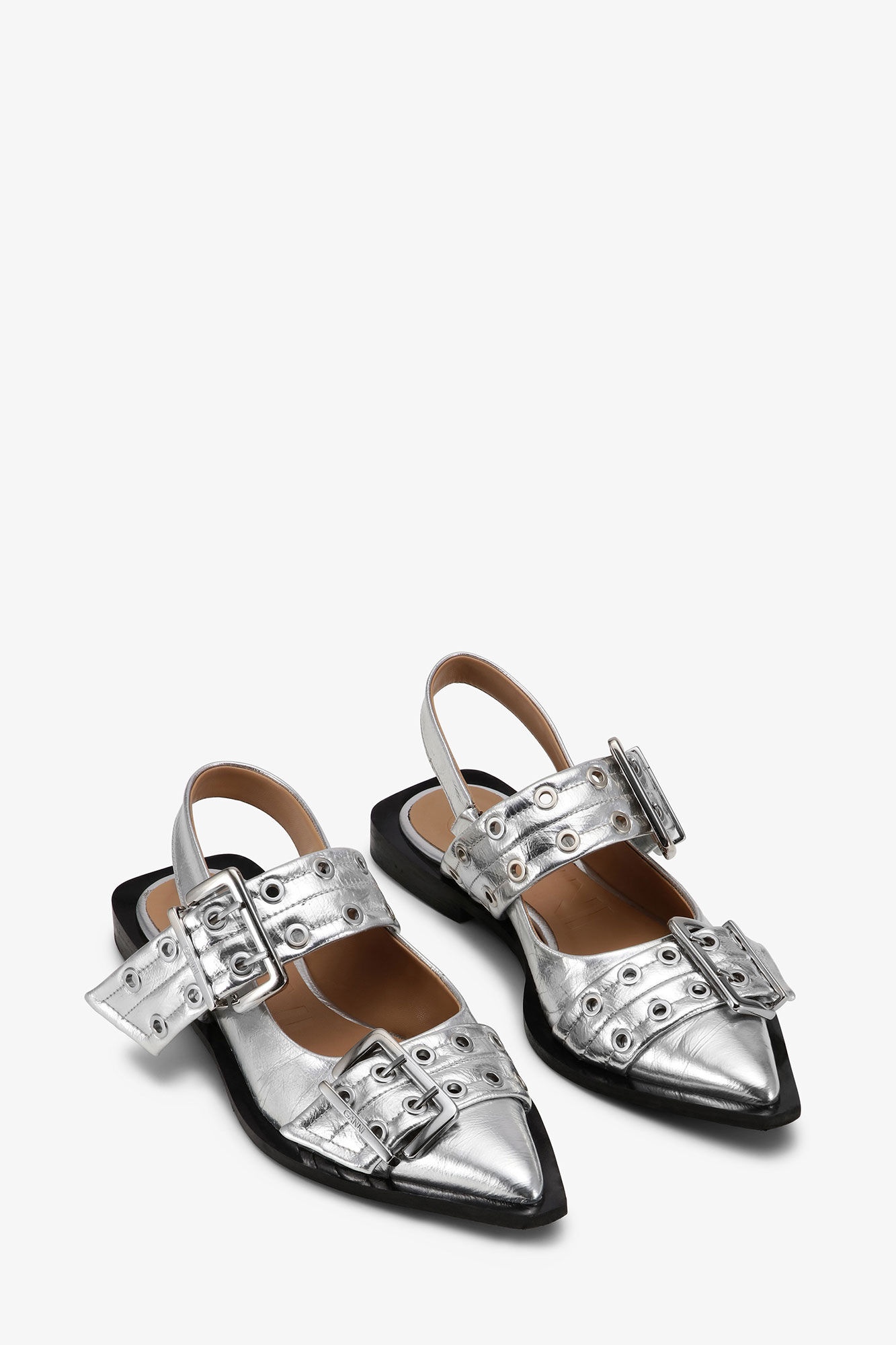 SILVER METALLIC FEMININE BUCKLE BALLERINAS - 2