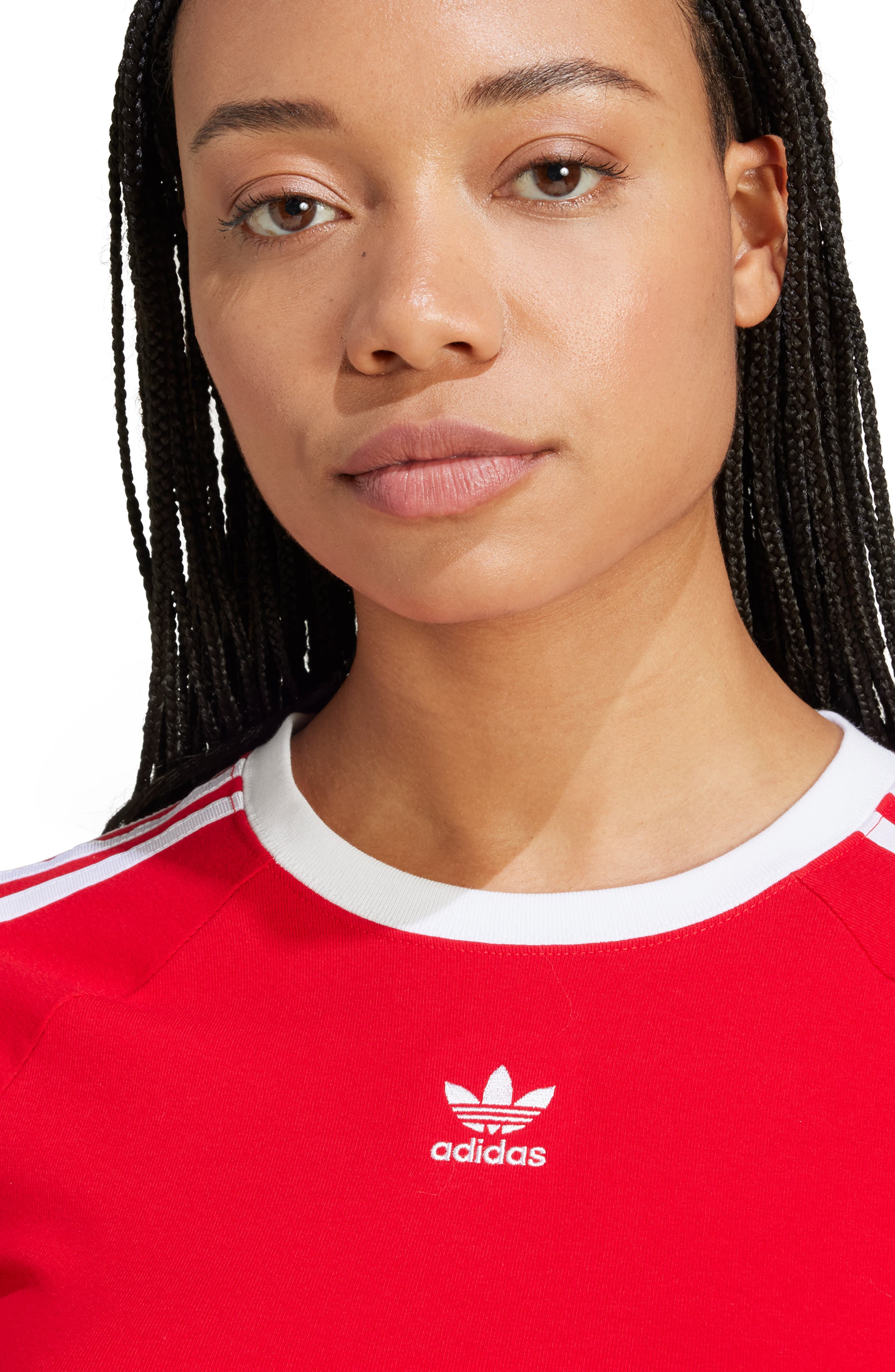 adidas 3-Stripes Baby Tee in Better Scarlet/White at Nordstrom - 6