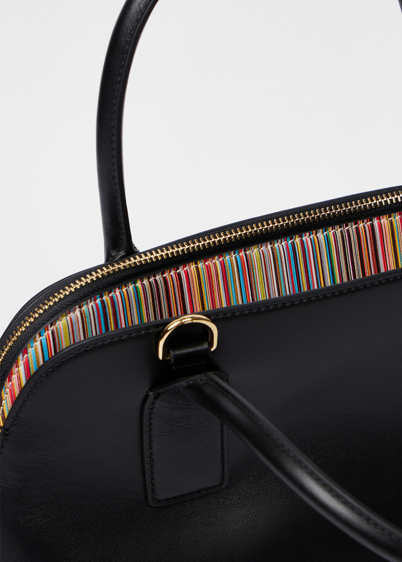 Women's Black Leather 'Signature Stripe' Top Handle Bag 3