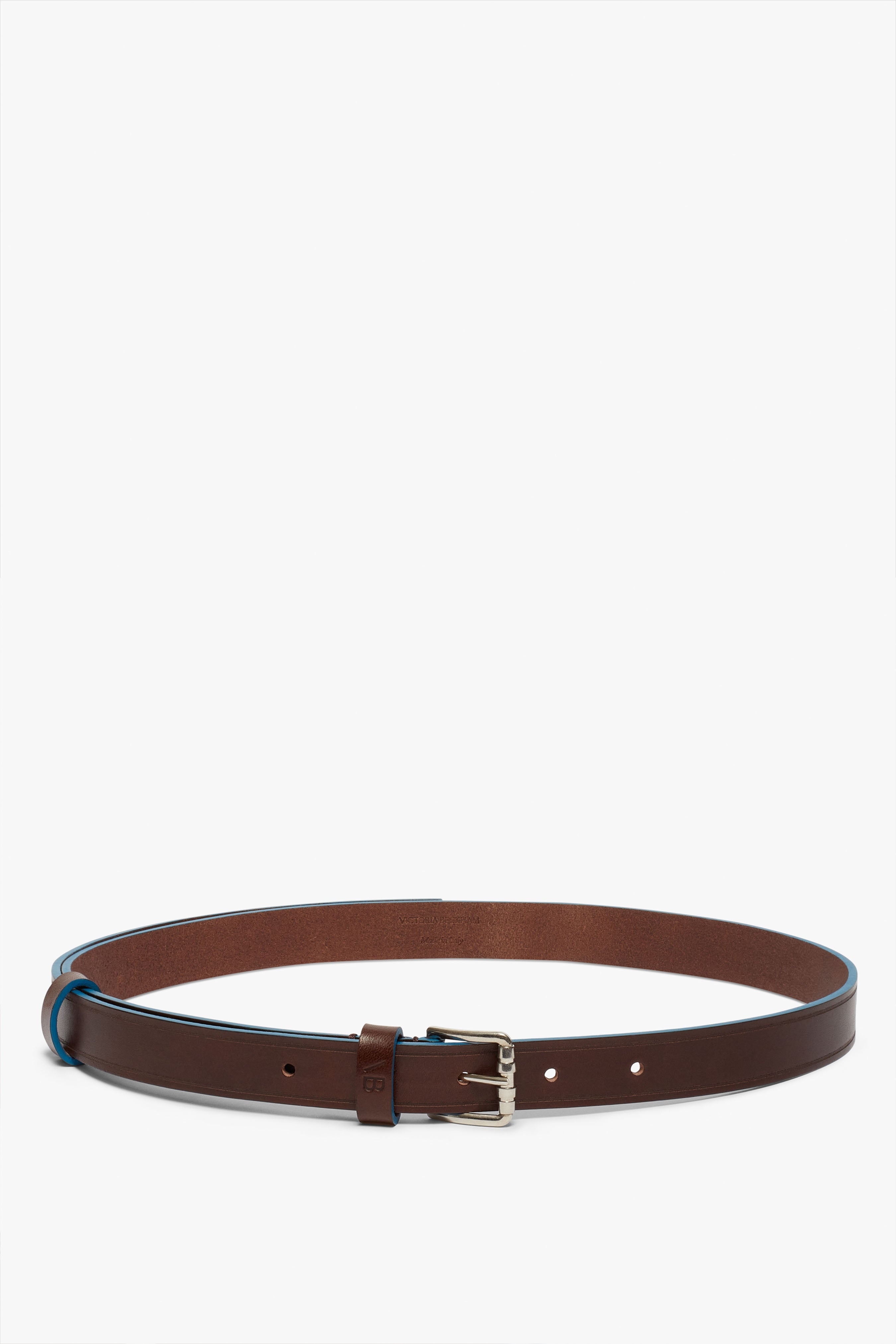 Thin Belt with Roller Buckle in Dark Brown - 1