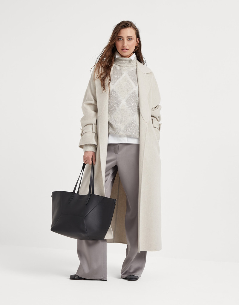Satin cady wide five-pocket trousers with shiny bartack 4