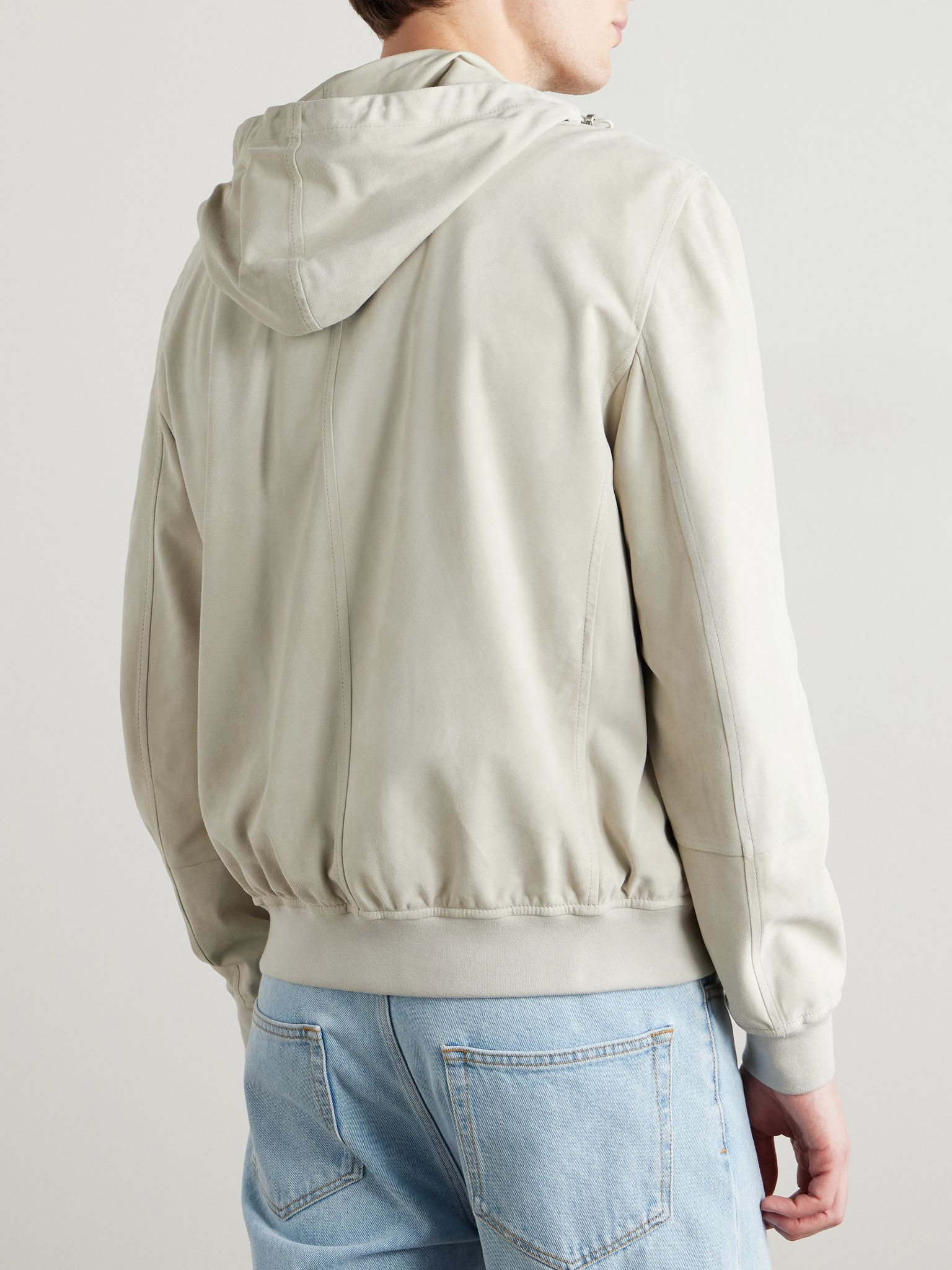Suede Hooded Bomber Jacket Cream - 3