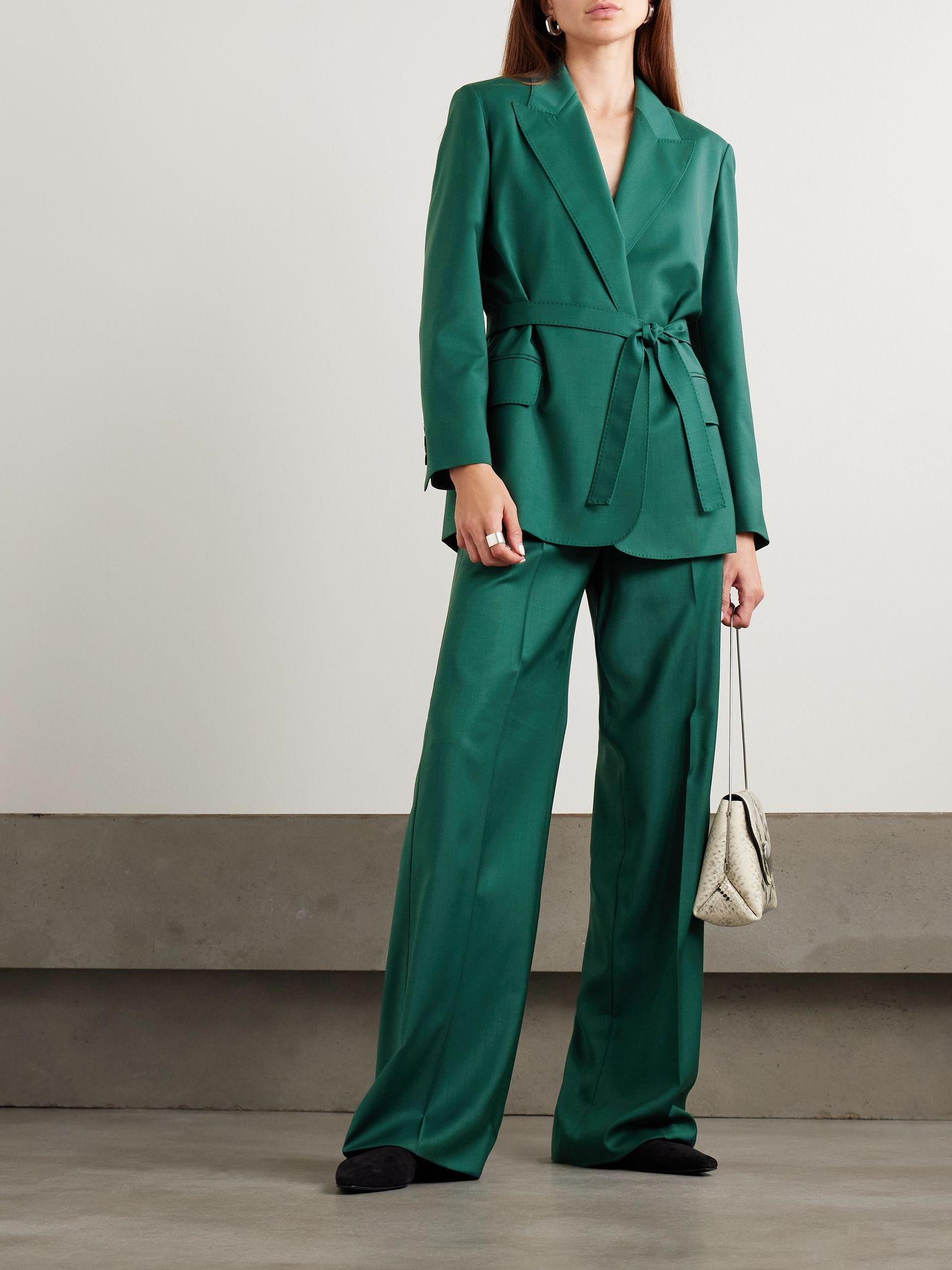 Fernet embroidered wool-canvas wide-leg pants Dark green - 2
