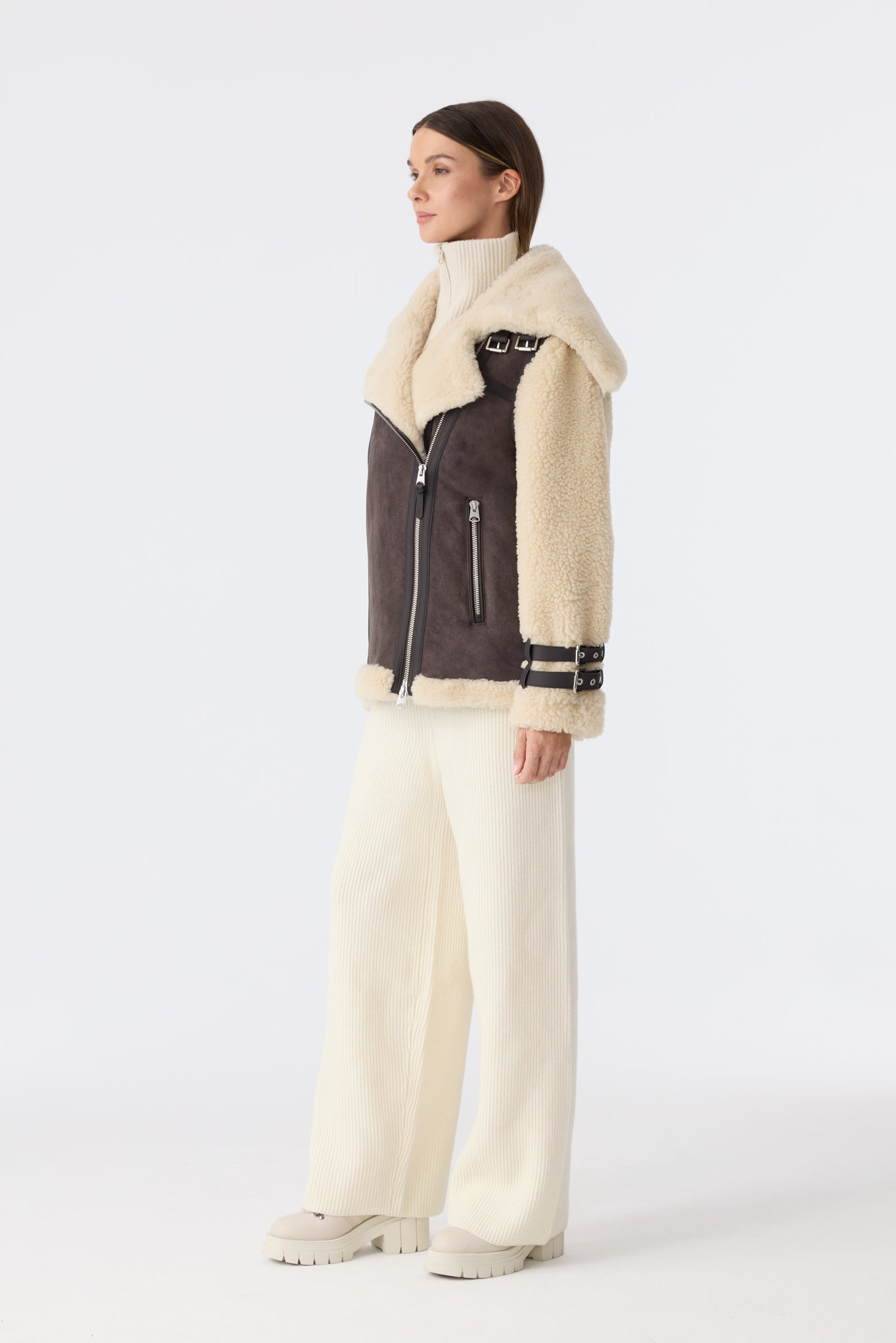 RHOSLYN Oversized Shearling Moto Jacket - 5