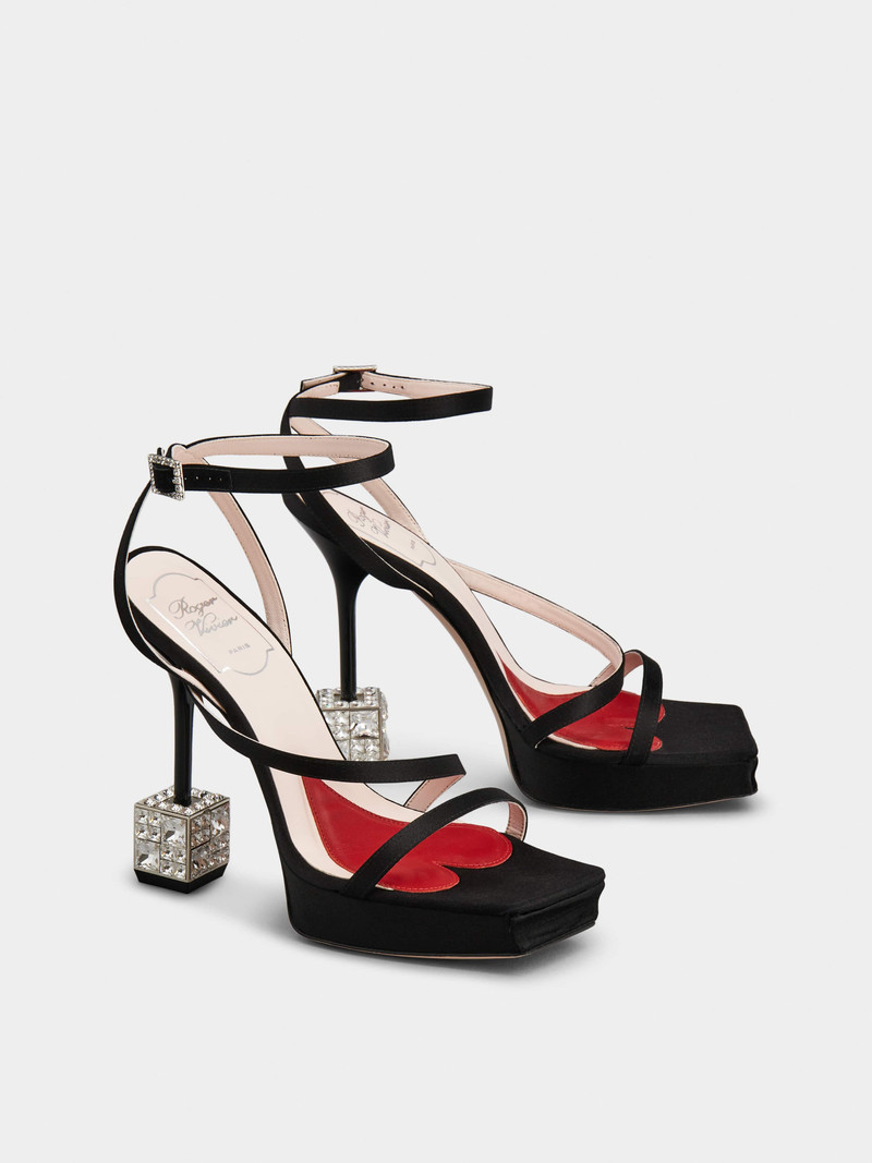 Roger Vivier Cube Strass Heel Sandals in Satin outlook