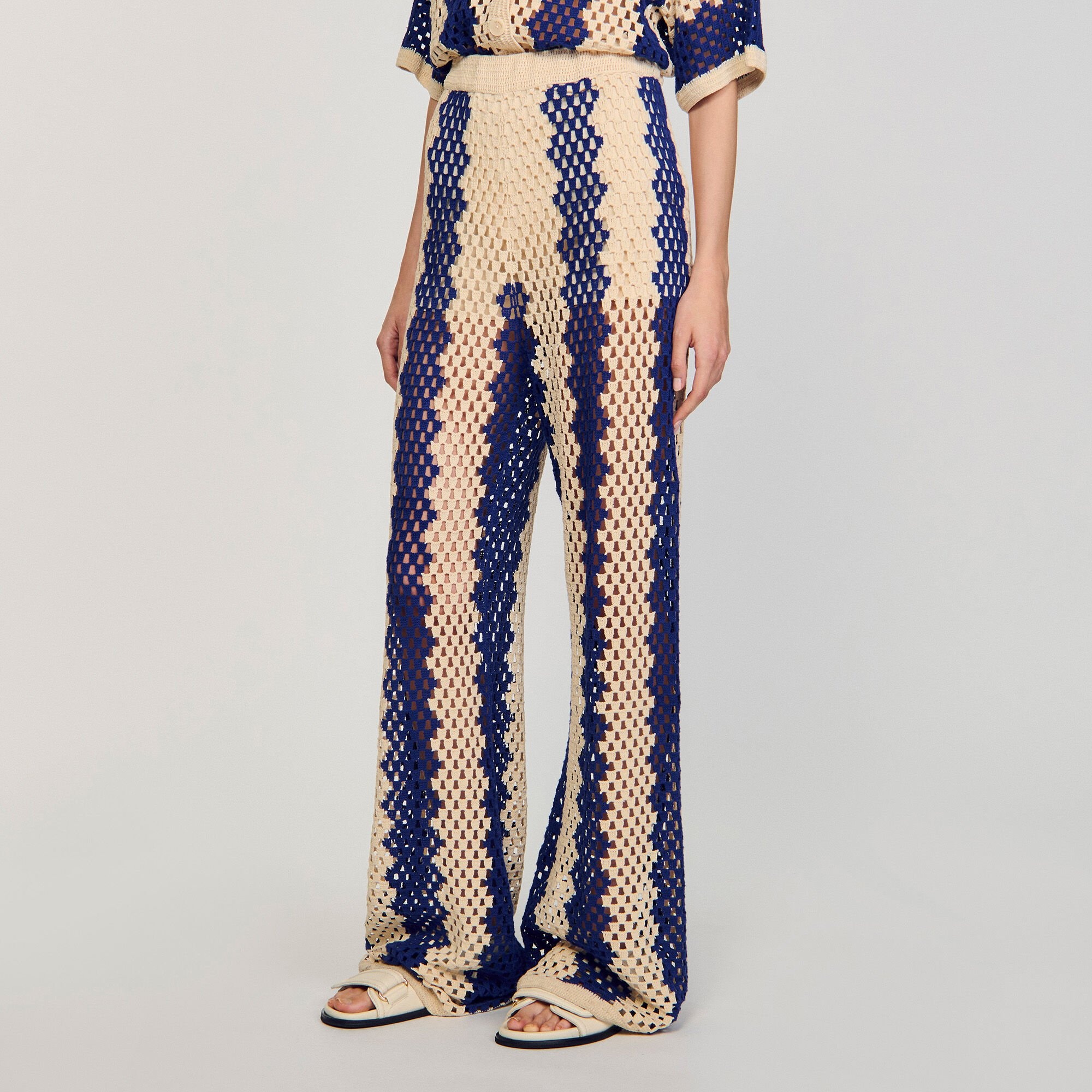 TWO-TONE OPEN WEAVE PANTS - 4