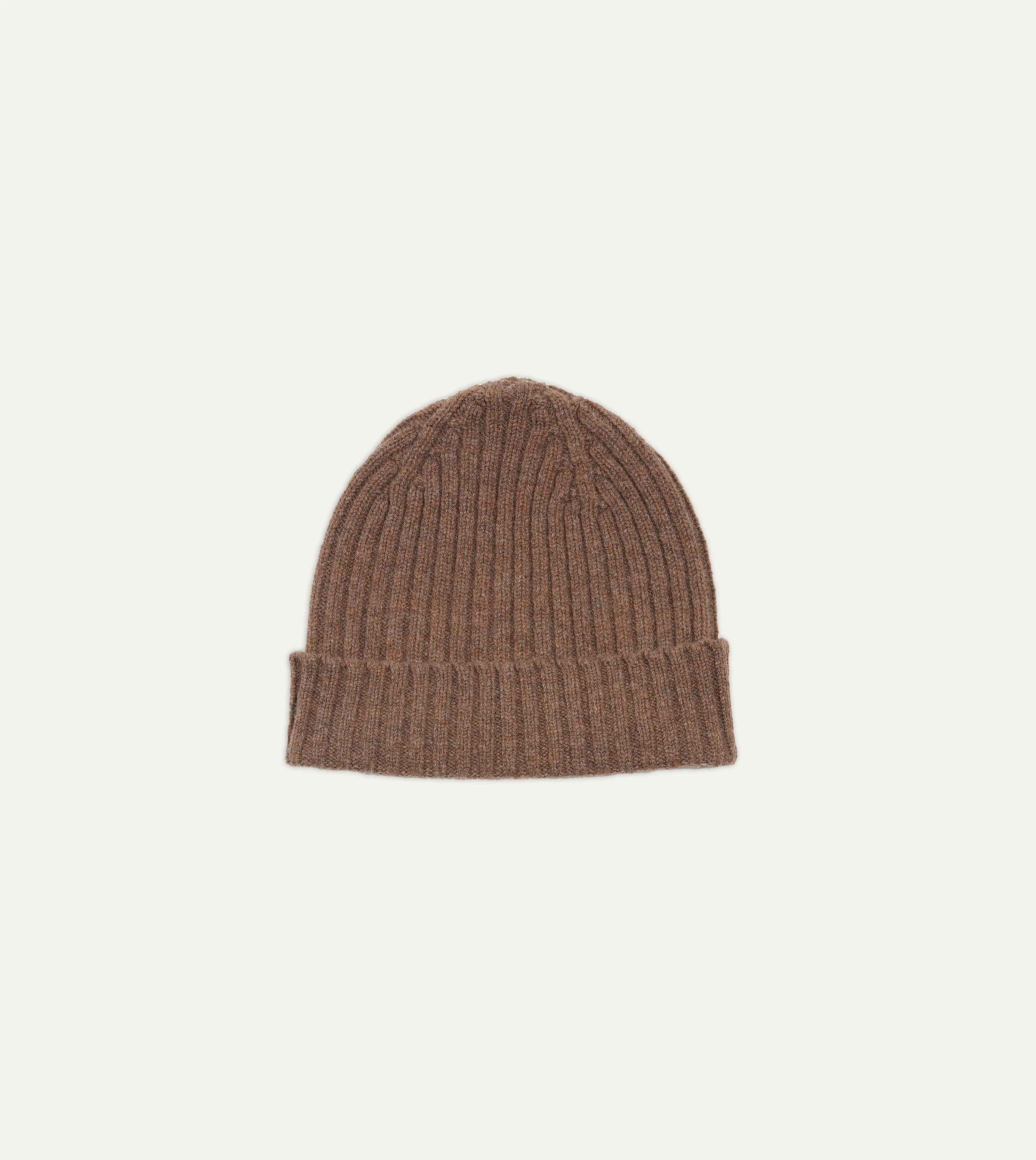 Brown Lambswool Ribbed Knit Cap - 1