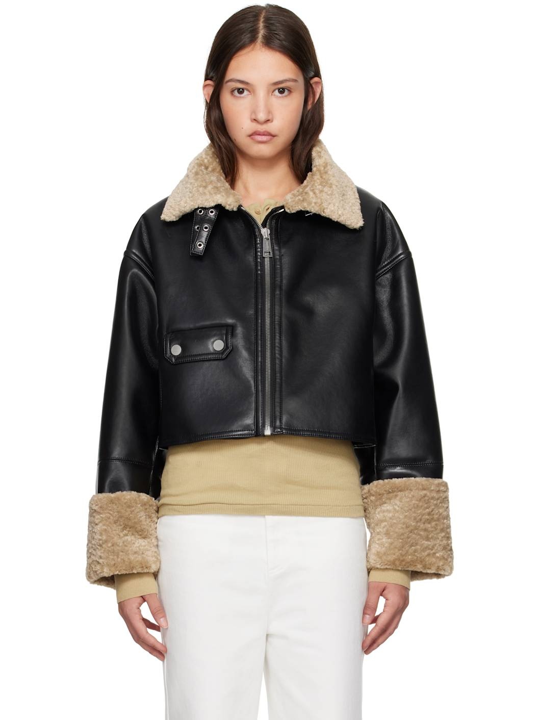 Black Jemma Vegan Leather Jacket - 1