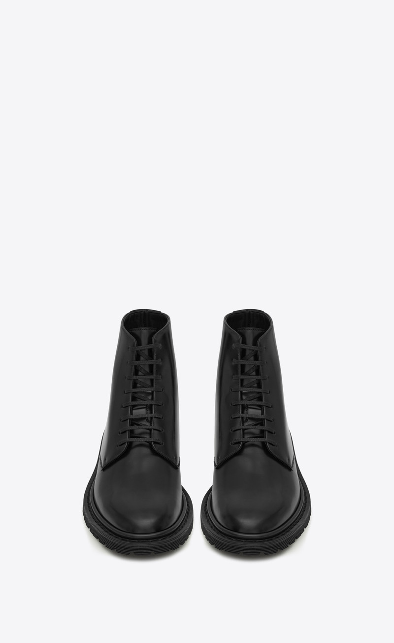 SAINT LAURENT army laced booties in shiny leather outlook
