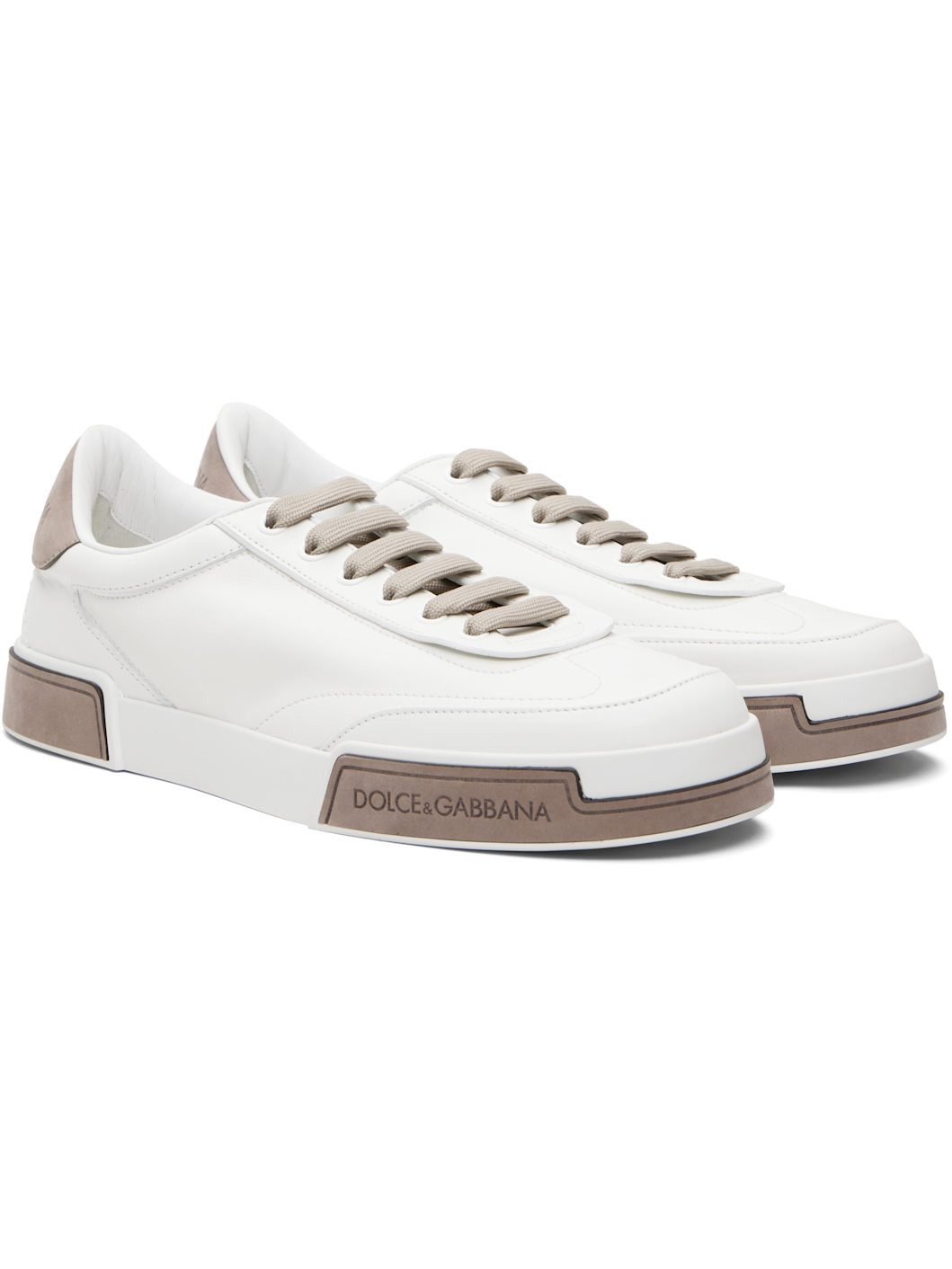 White & Taupe Calfskin Portofino Yacht Sneakers - 4