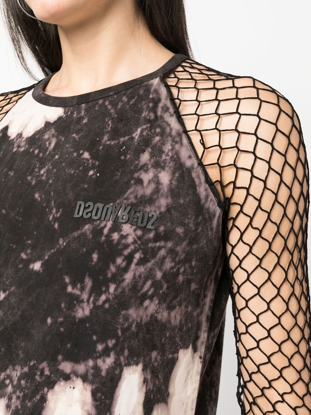 abstract pattern mesh sleeve top - 5