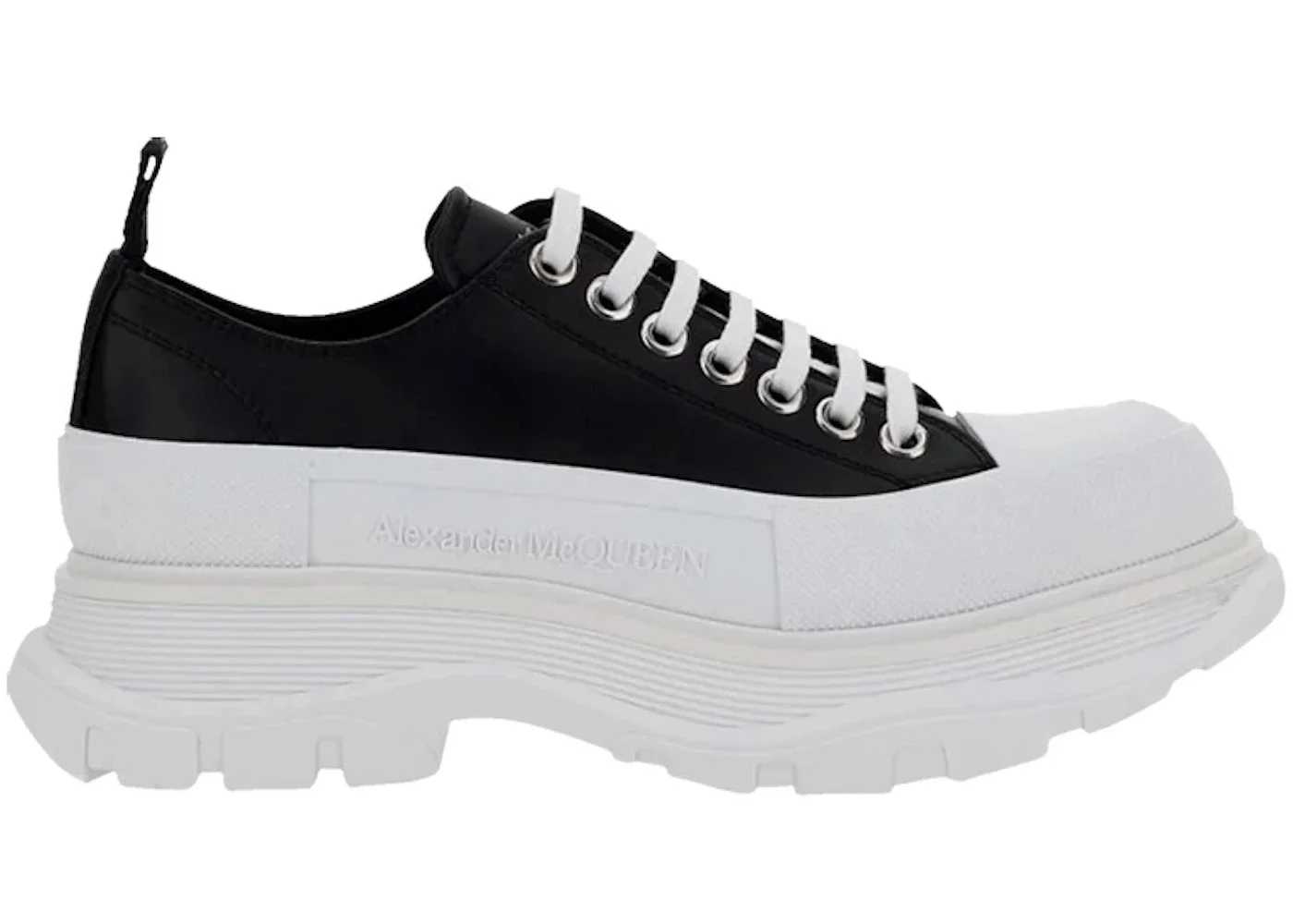 Alexander McQueen Tread Slick Low Lace Up Black Leather White - 1