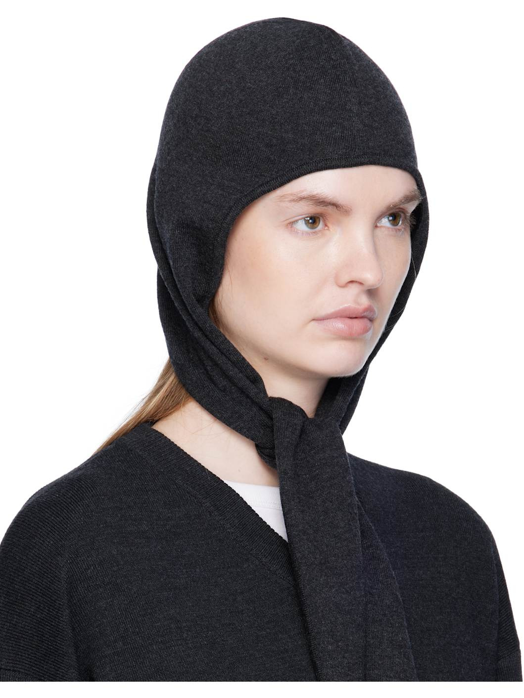 Gray Fine Wool Head Scarf Hood - 2