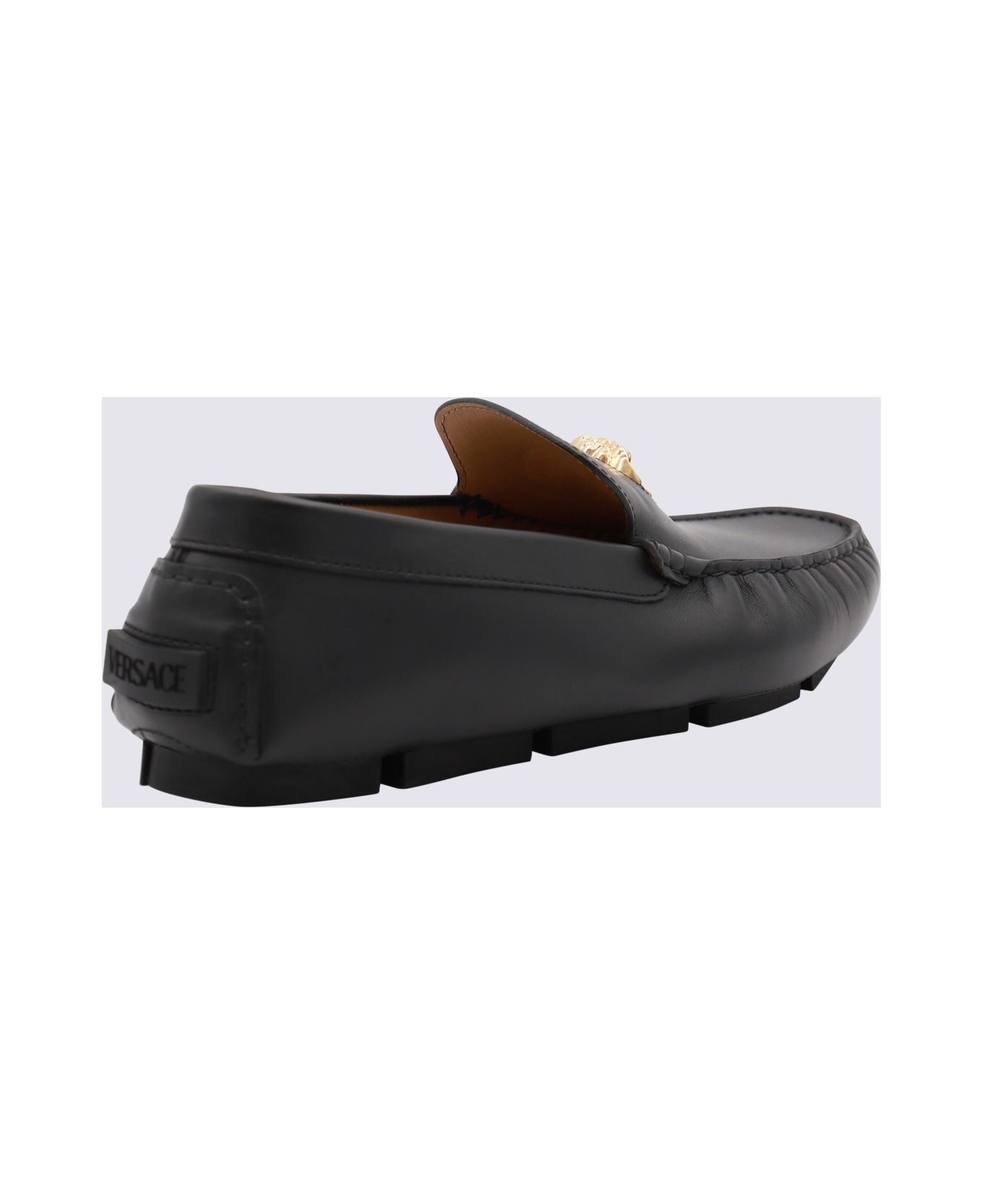 Black Leather Medusa Loafers - 2