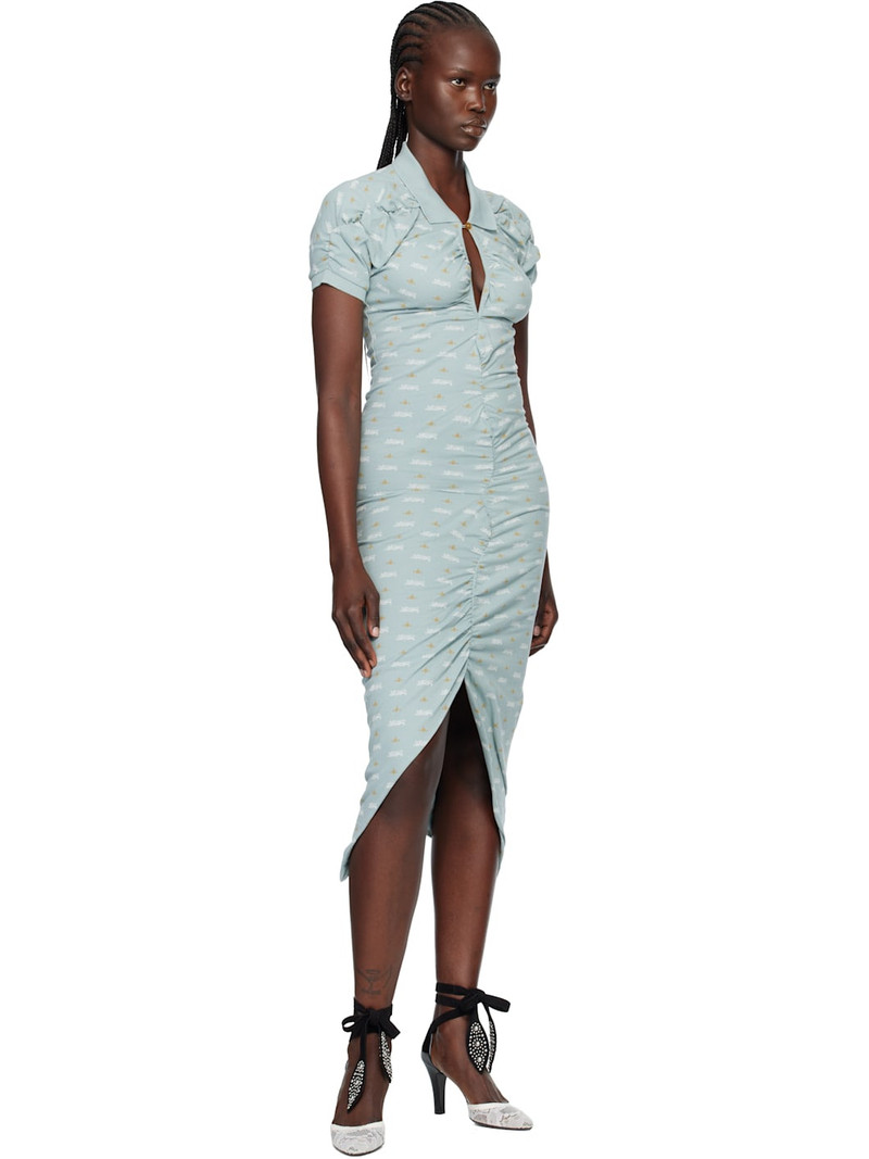 Vivienne Westwood Blue Printed Piquet Pulling Midi Dress outlook