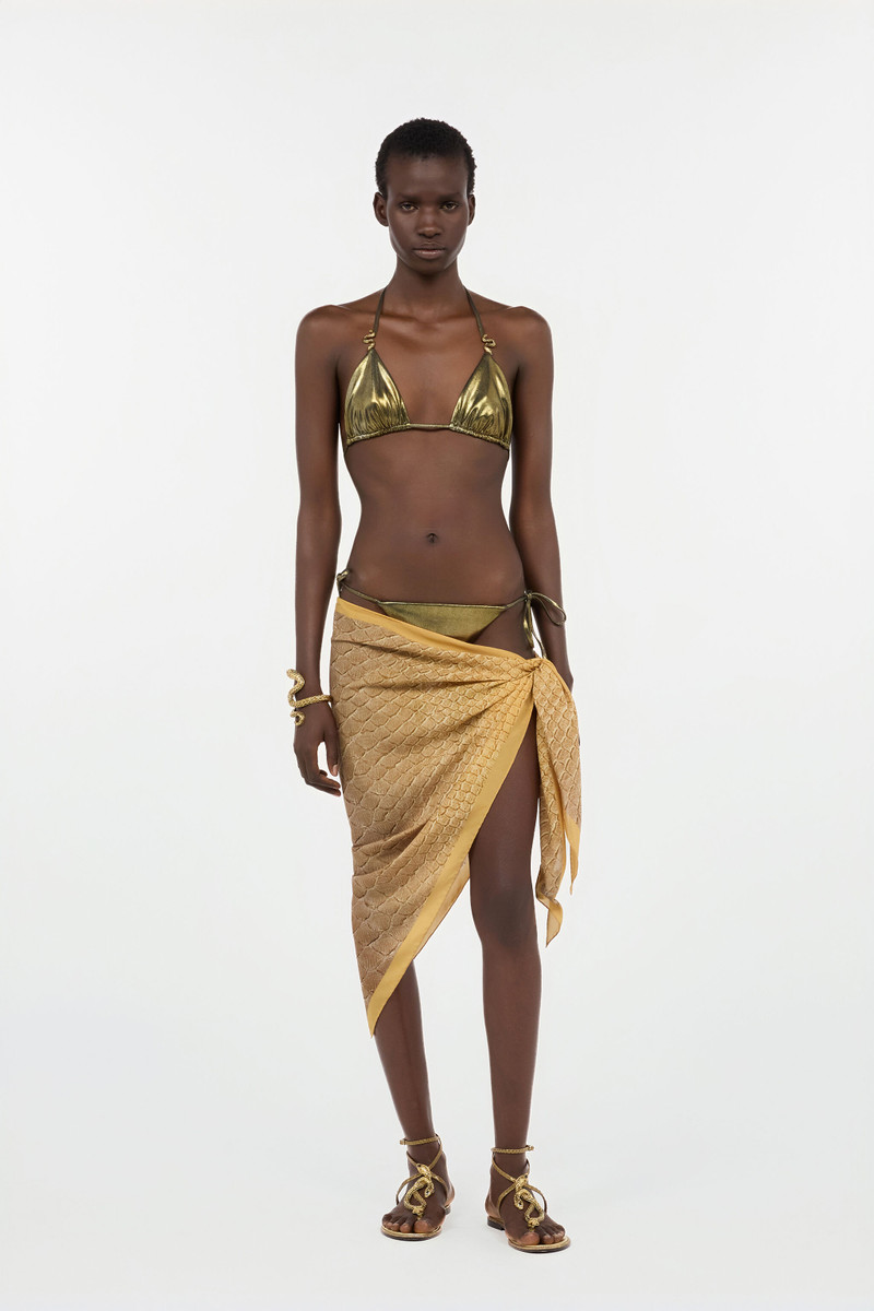 Silk Pareo with Beige and Sand Scale Print 7