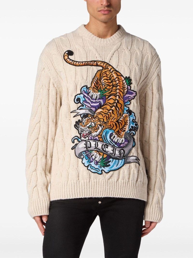 PHILIPP PLEIN Tattoo-print cable-knit jumper outlook