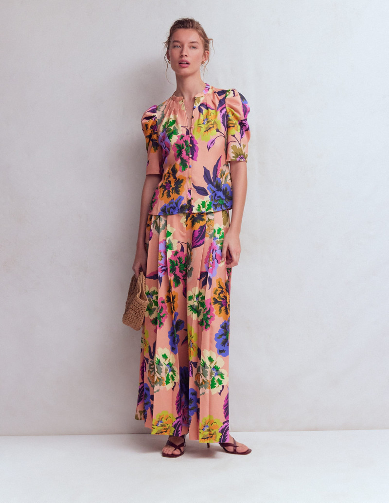 Pleated Mutton Sleeve Top-Multi, Opulent Blossom 6