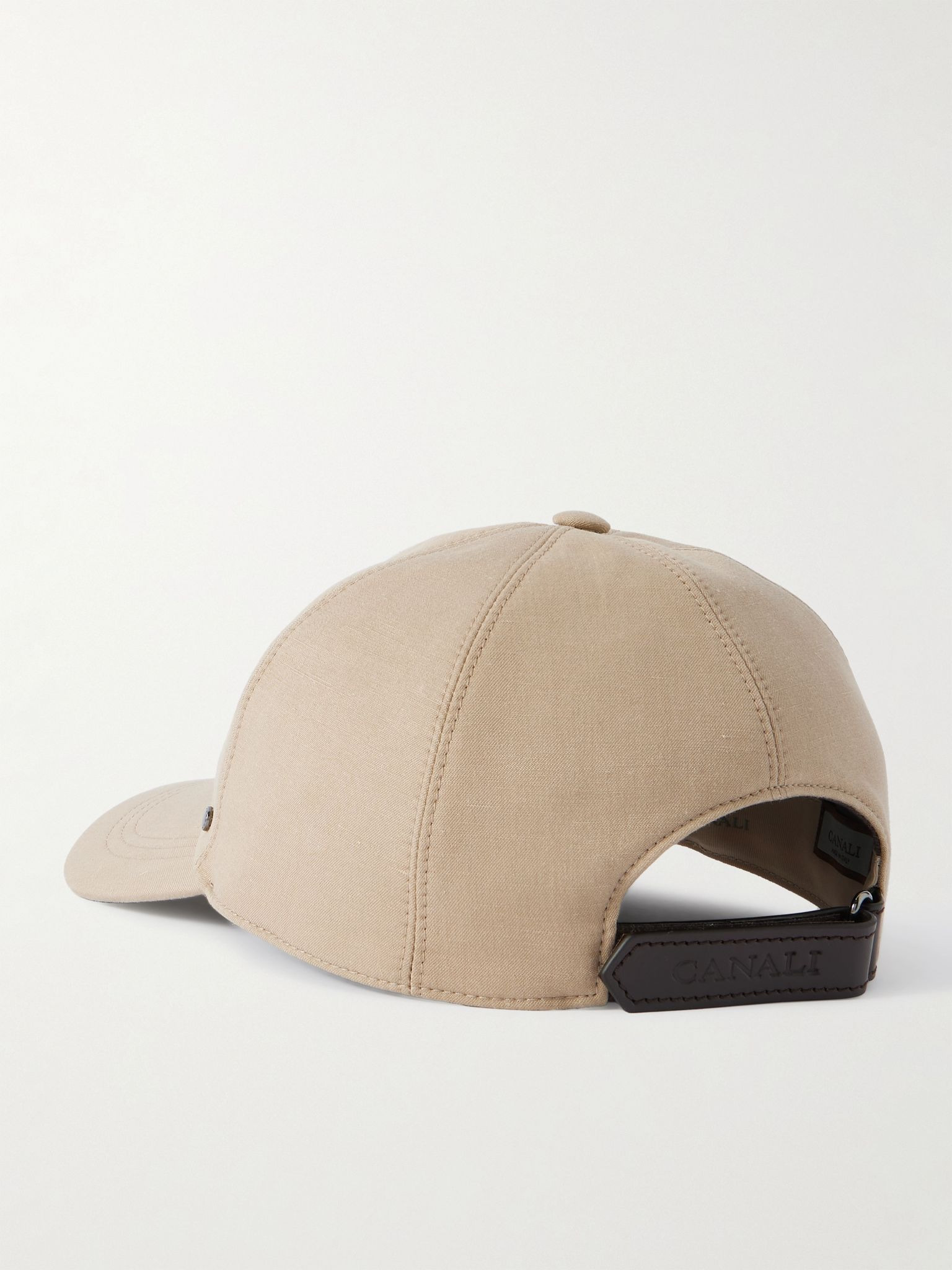 Studded Linen and Silk-Blend Twill Baseball Cap Beige - 3