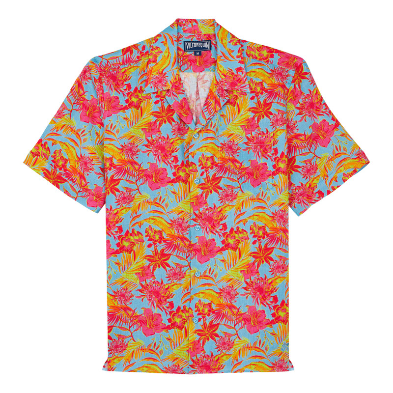 Men Bowling Linen Shirt Tahiti Flowers - 1